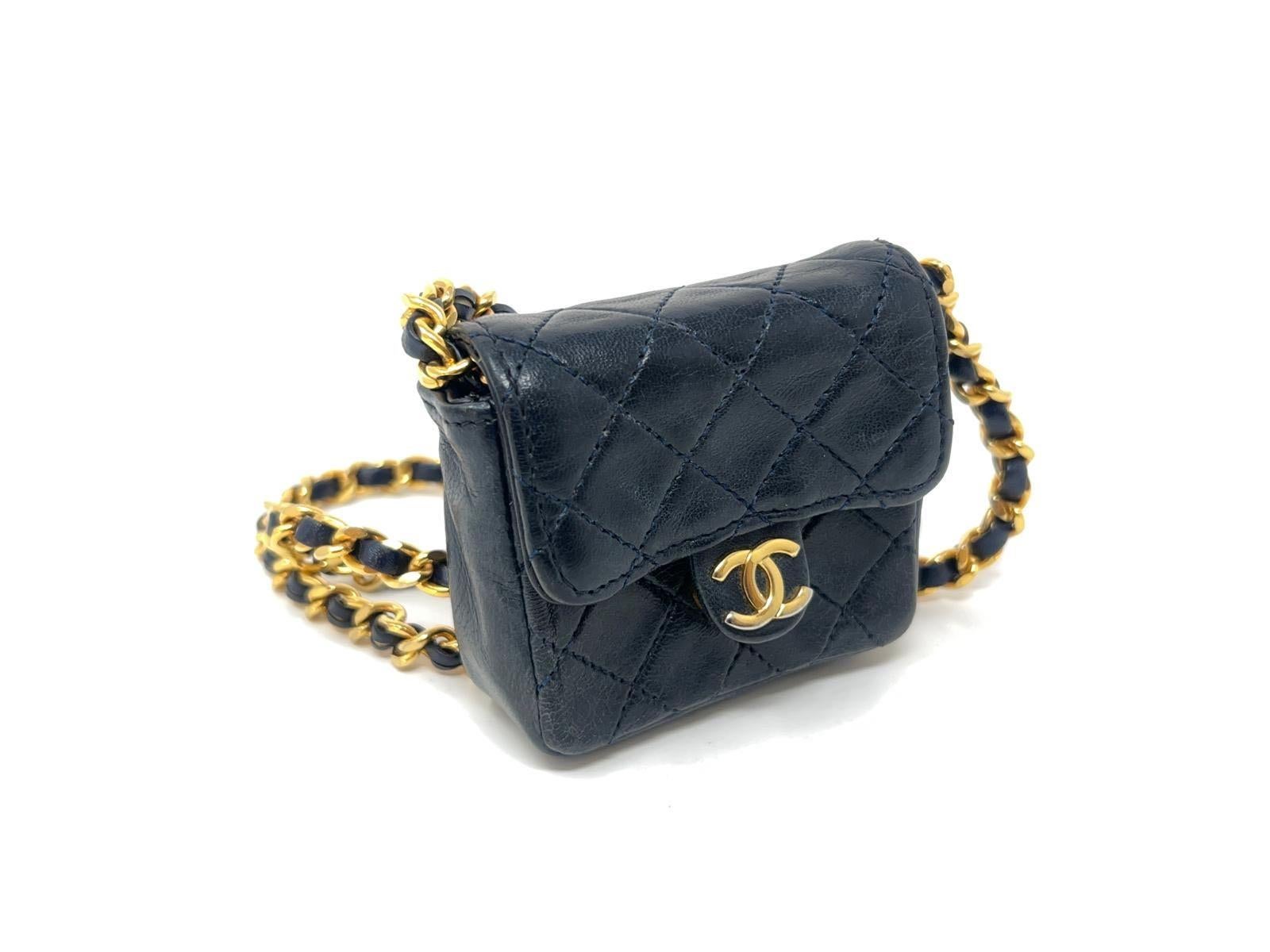 Black Vintage Chanel Micro Mini Lambskin Leather GHW 1990 Collection