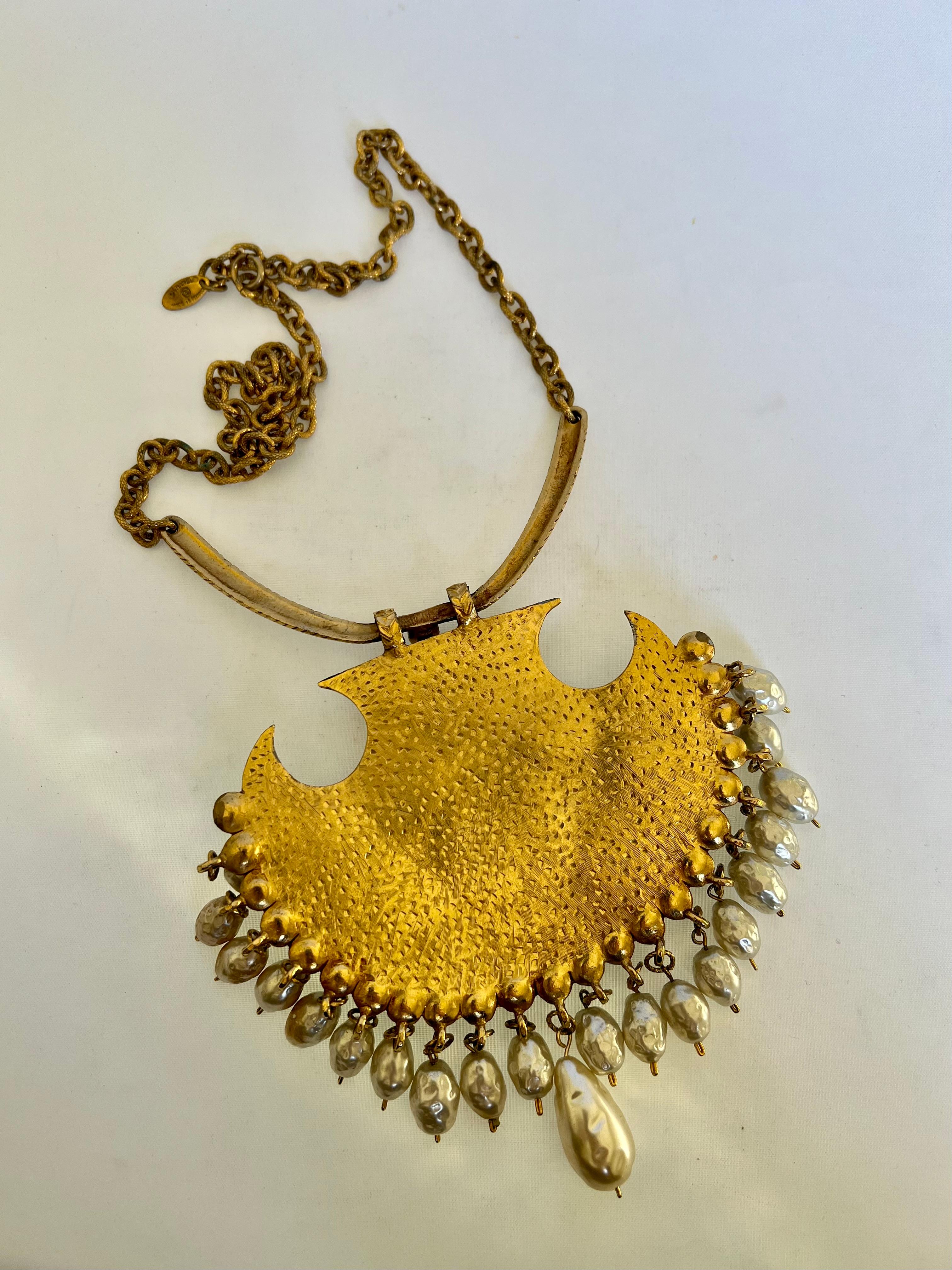 Vintage Chanel Middle Eastern Motif Jewel and Pearl Pendant Necklace  In Excellent Condition For Sale In Palm Springs, CA
