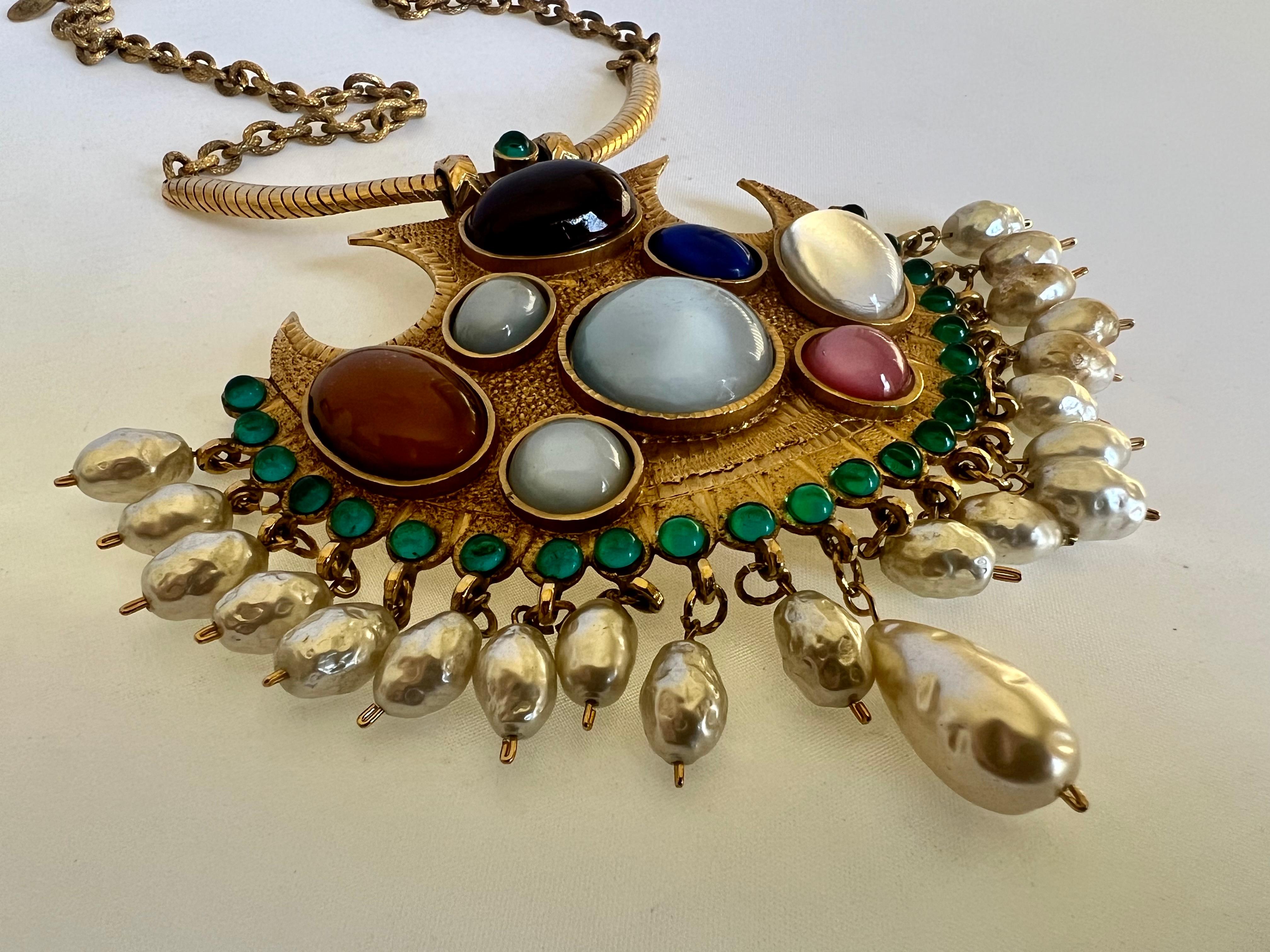 Vintage Chanel Middle Eastern Motif Jewel and Pearl Pendant Necklace  For Sale 1