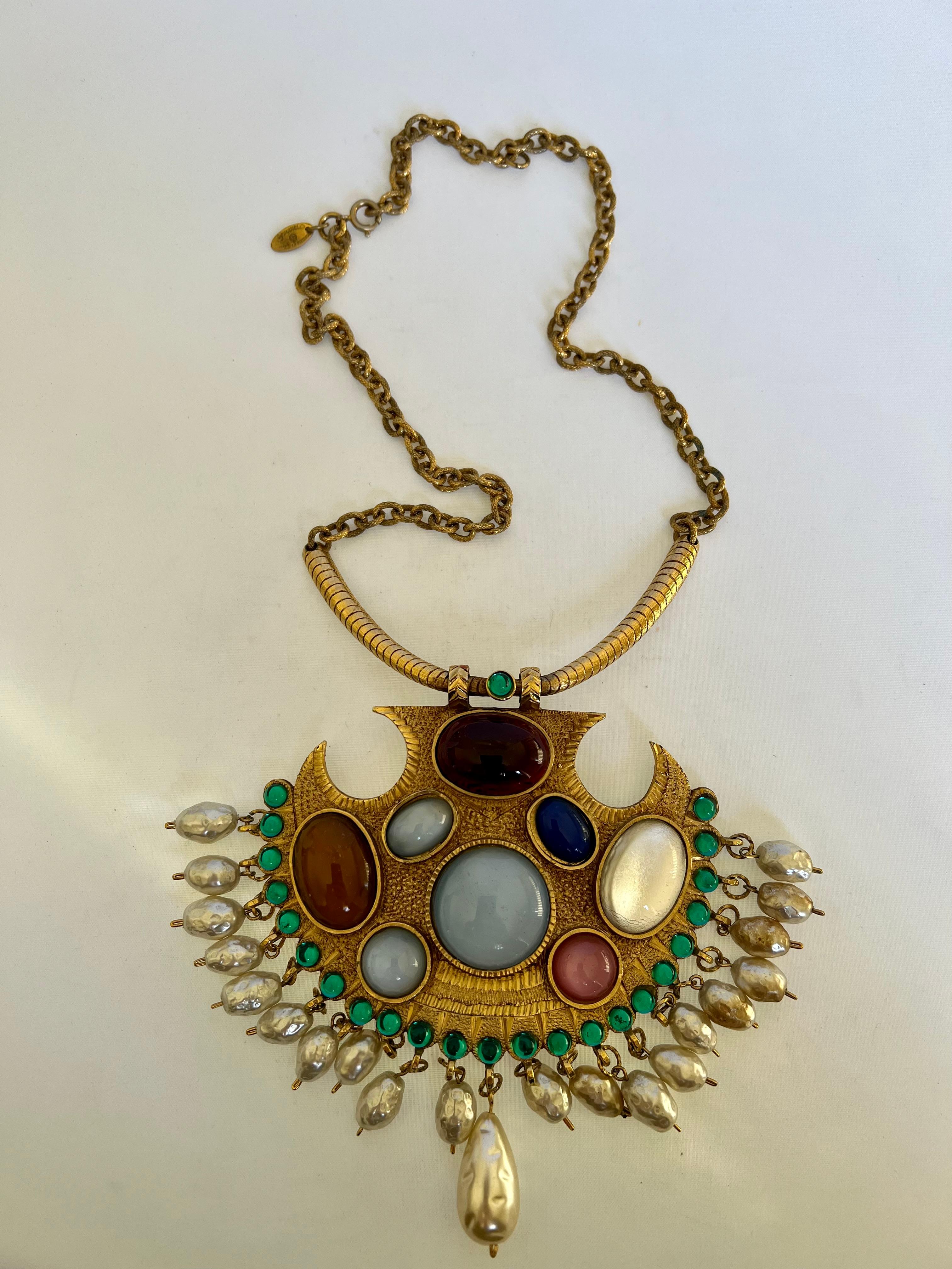 Vintage Chanel Middle Eastern Motif Jewel and Pearl Pendant Necklace  For Sale 2