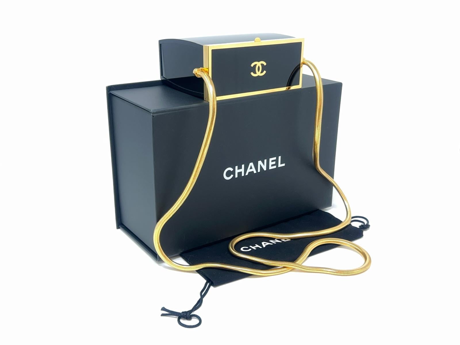 Black Vintage Chanel Minaudière Lucite & Gold Hardware Spring / Summer 1997