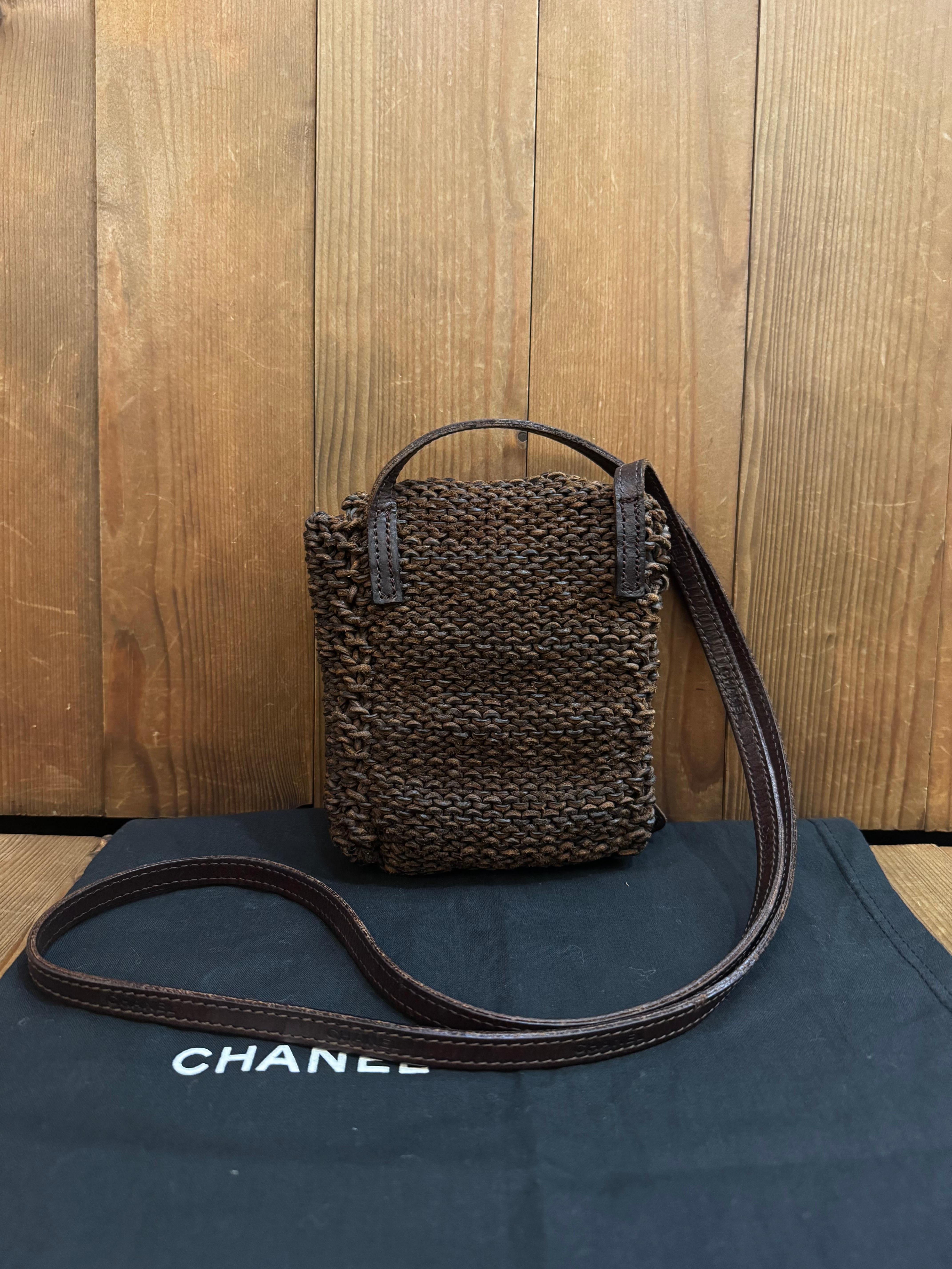 Black Vintage CHANEL Mini Braided Crossbody Bag Chocolate