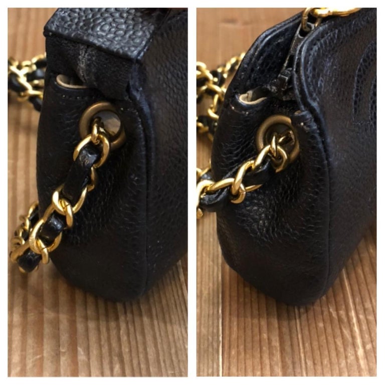 Vintage CHANEL Mini Caviar Leather Pouch Bag Black (Altered) For Sale 3