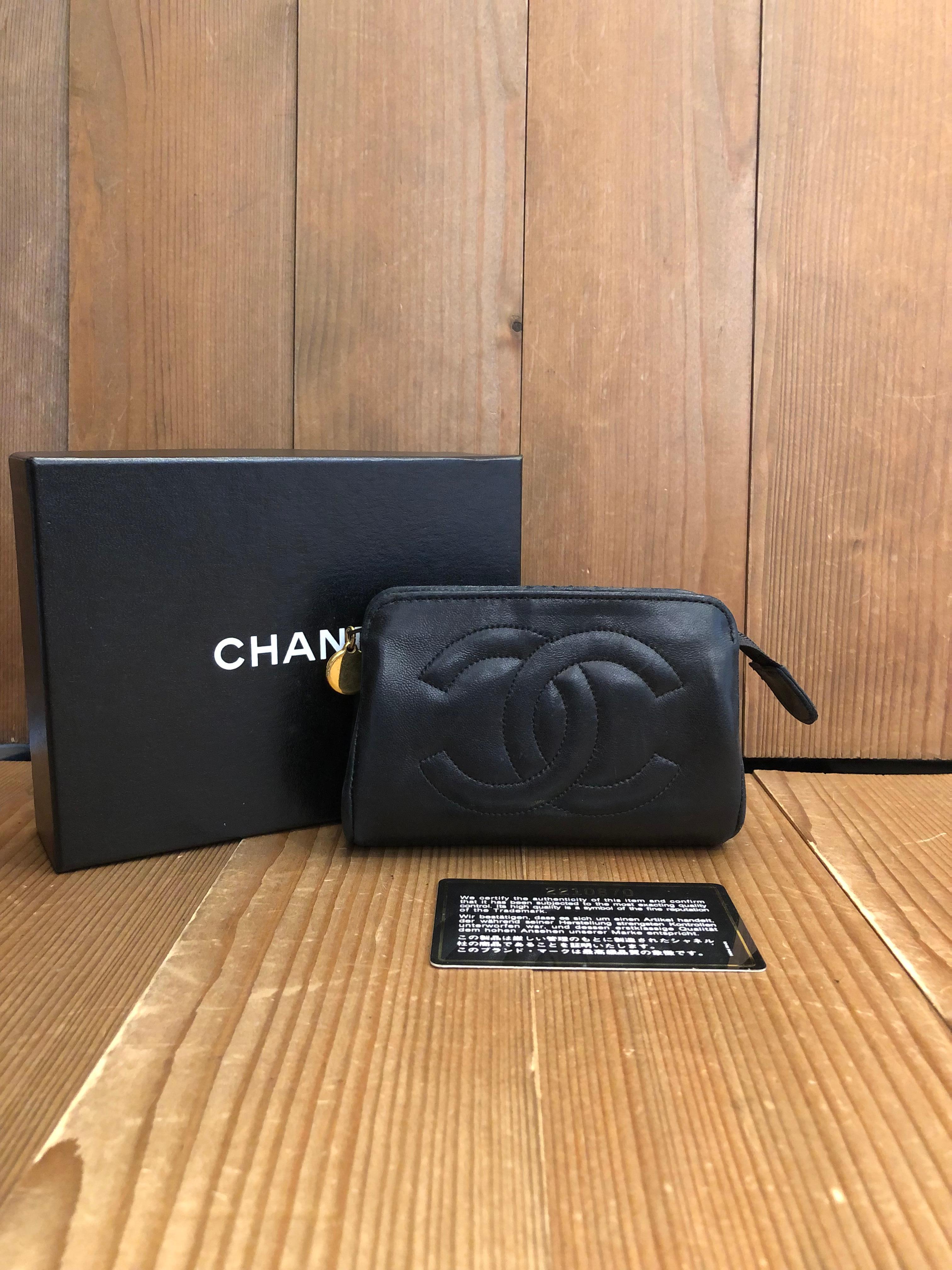 Vintage CHANEL Mini Lambskin Leather Pouch Bag Black (Altered) For Sale