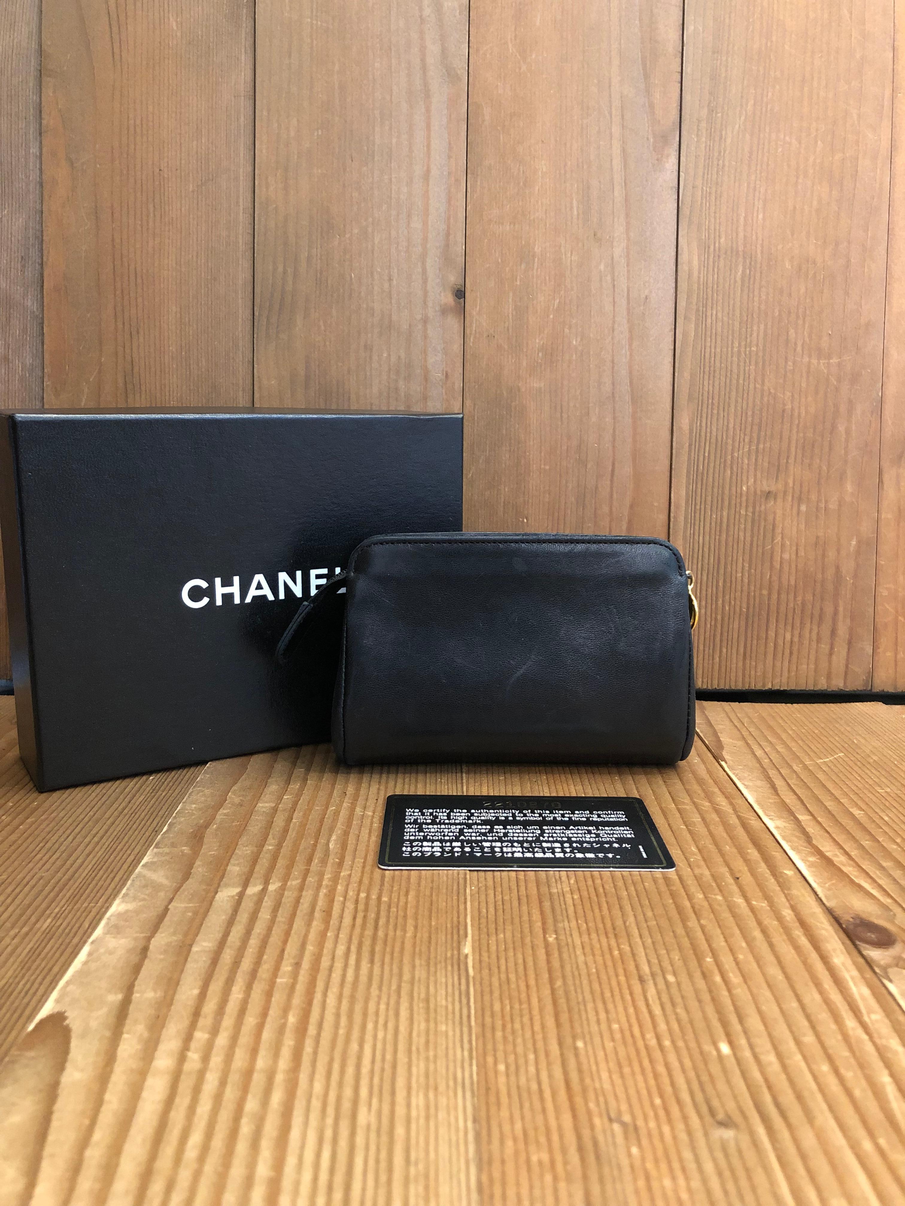 Vintage CHANEL Mini Lambskin Leather Pouch Bag Black (Altered) In Good Condition In Bangkok, TH