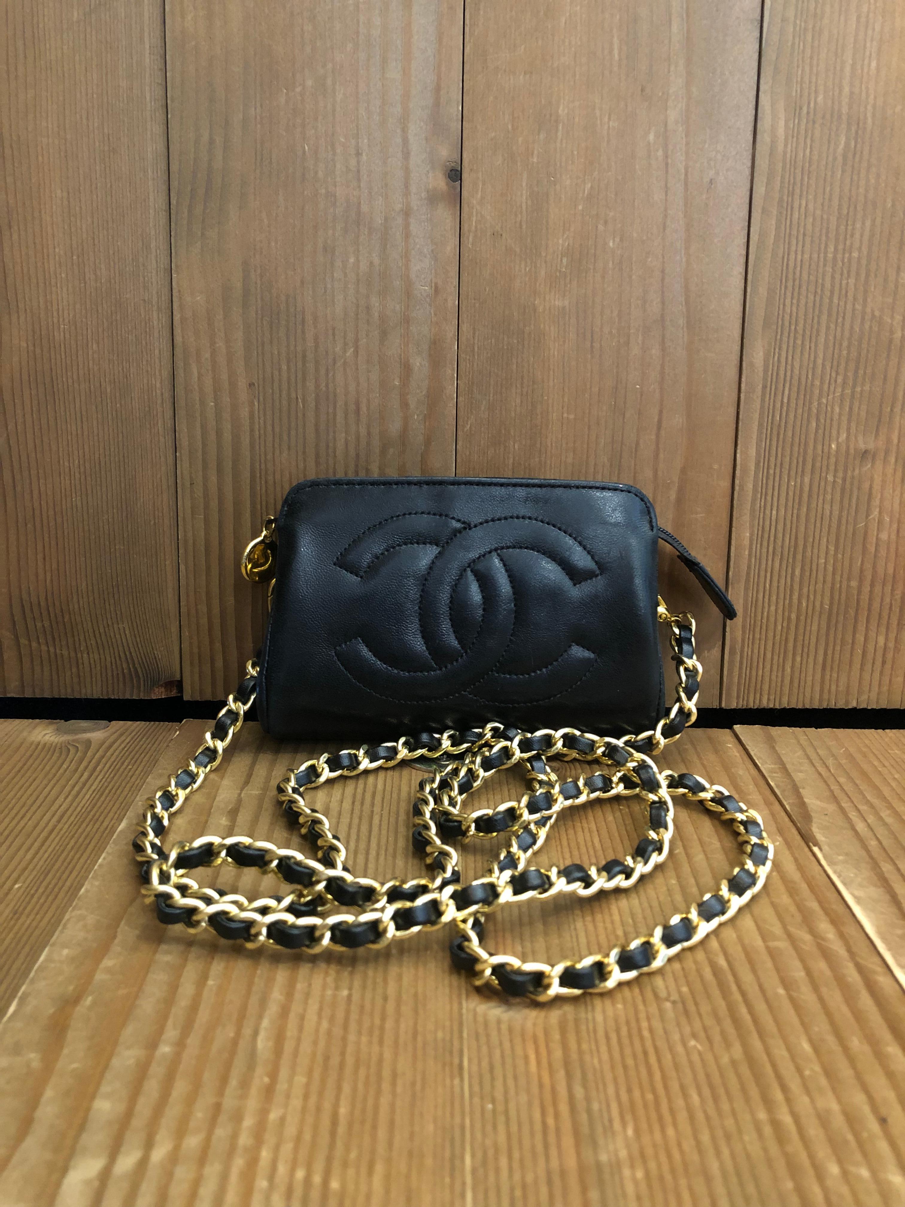 Women's or Men's Vintage CHANEL Mini Lambskin Leather Pouch Bag Black (Altered)