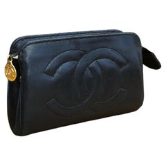 Retro CHANEL Mini Lambskin Leather Pouch Bag Black (Altered)