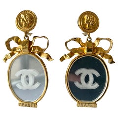 Vintage Chanel Mirror CC Logo Earrings