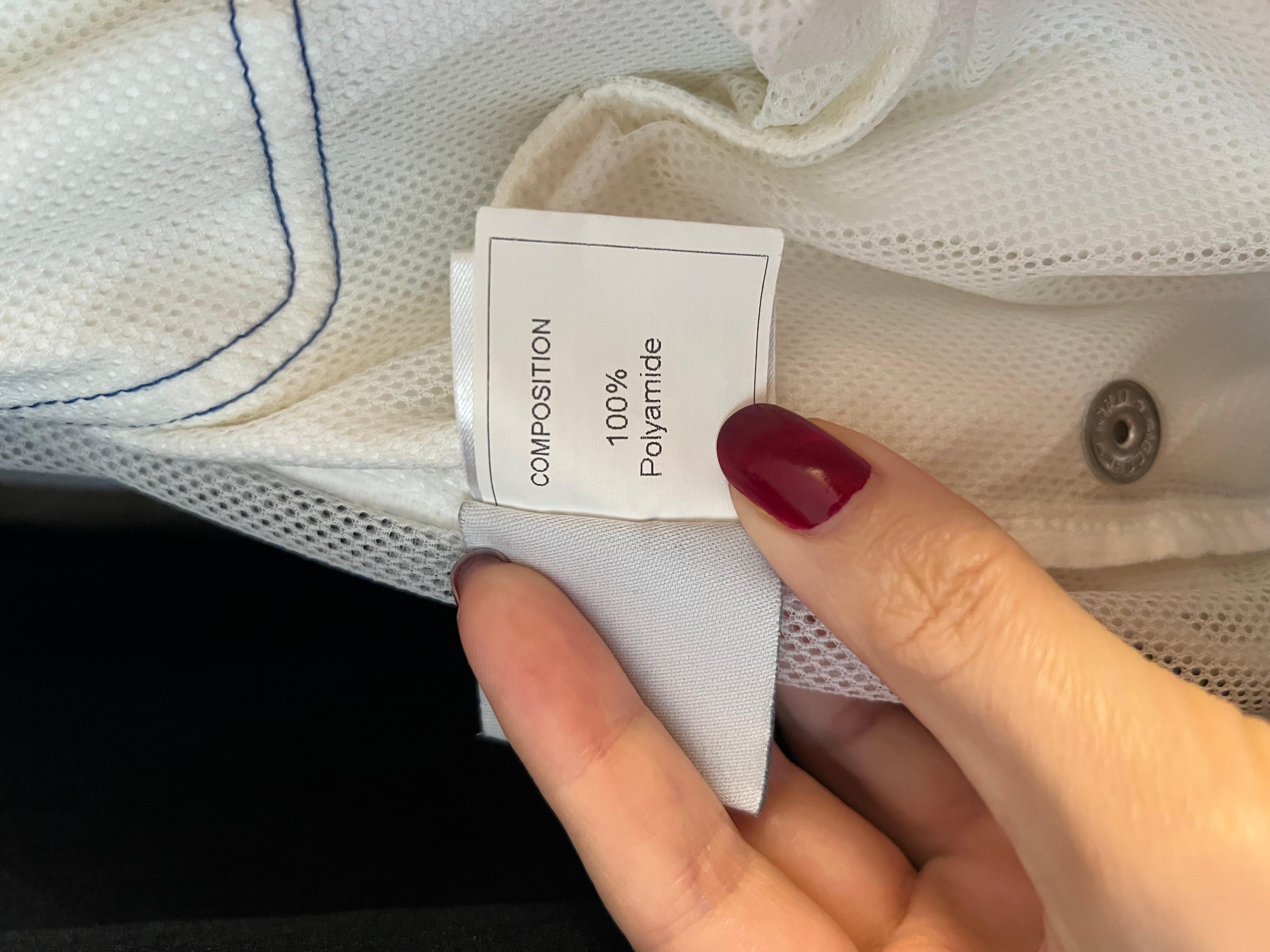 Vintage CHANEL Monogram Logo CC FLORAL White Blue Jacket Sport Coat Bomber For Sale 1