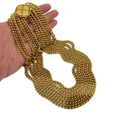 Vintage CHANEL multi chain gold quilted designer runway statement necklace