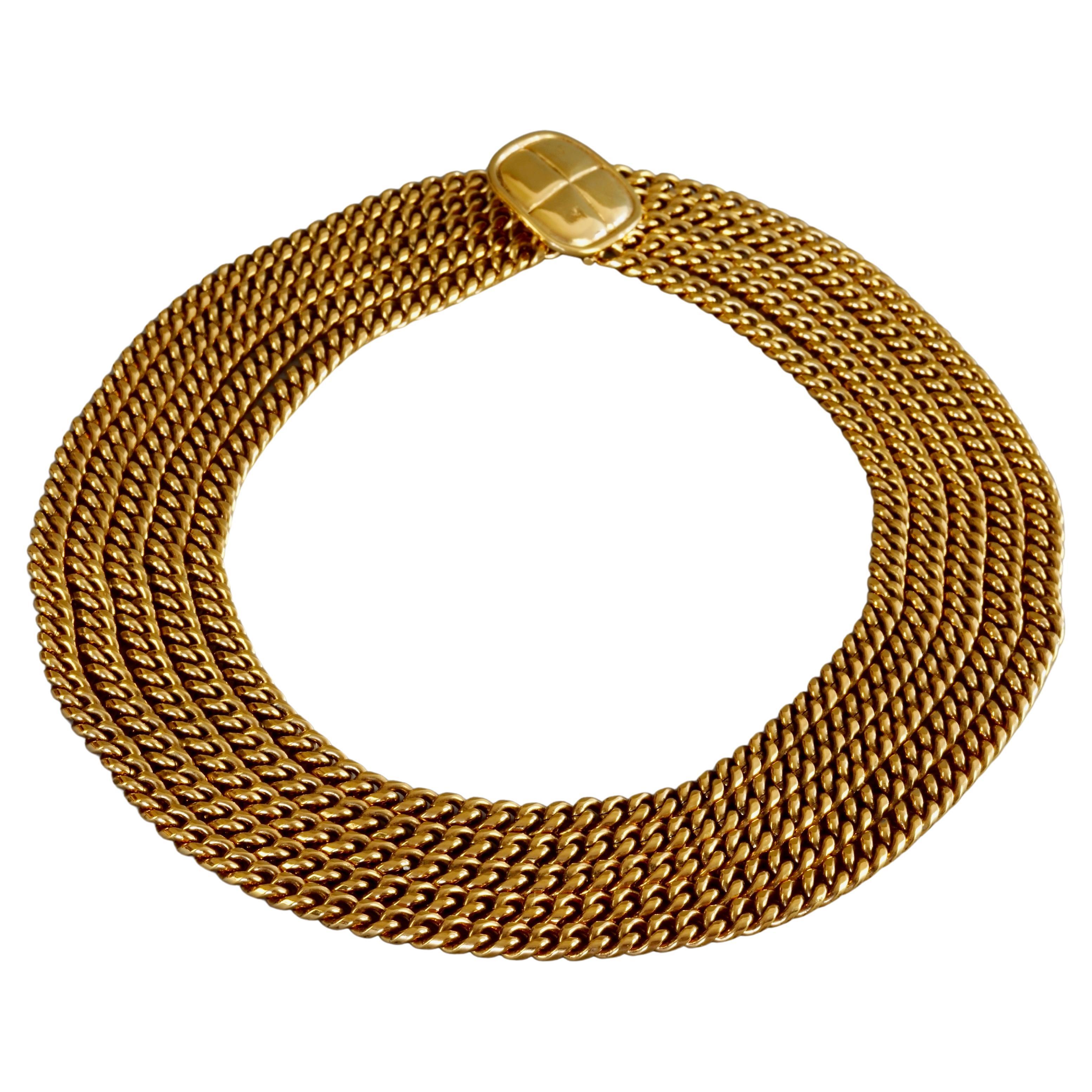Vintage CHANEL Multi Chain Quilted Closure Necklace For Sale