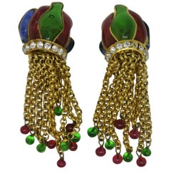 Vintage Chanel multi-colour poured Glass flame shape tassel drop Earrings