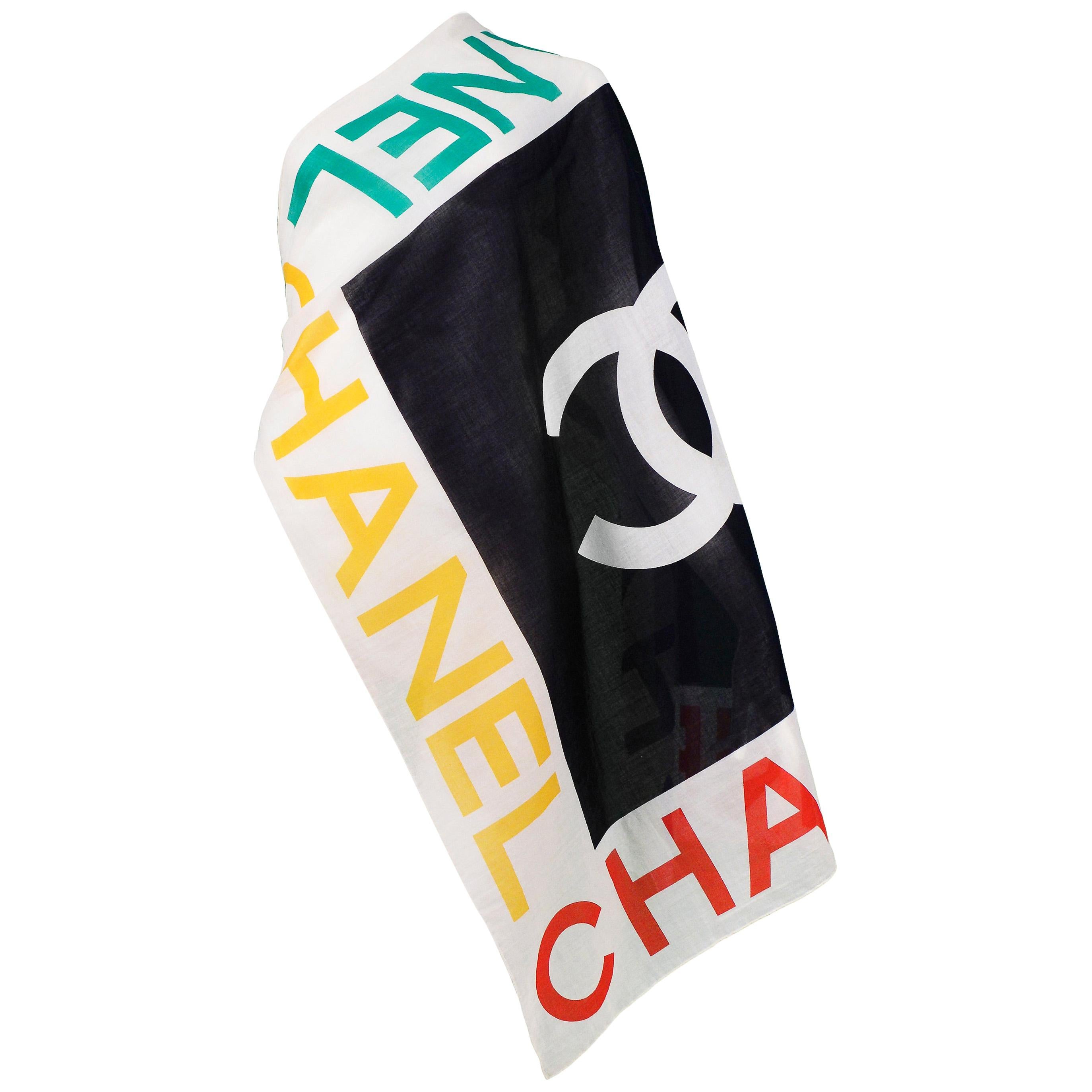 Vintage Chanel Multicolor Chanel Logo Scarf