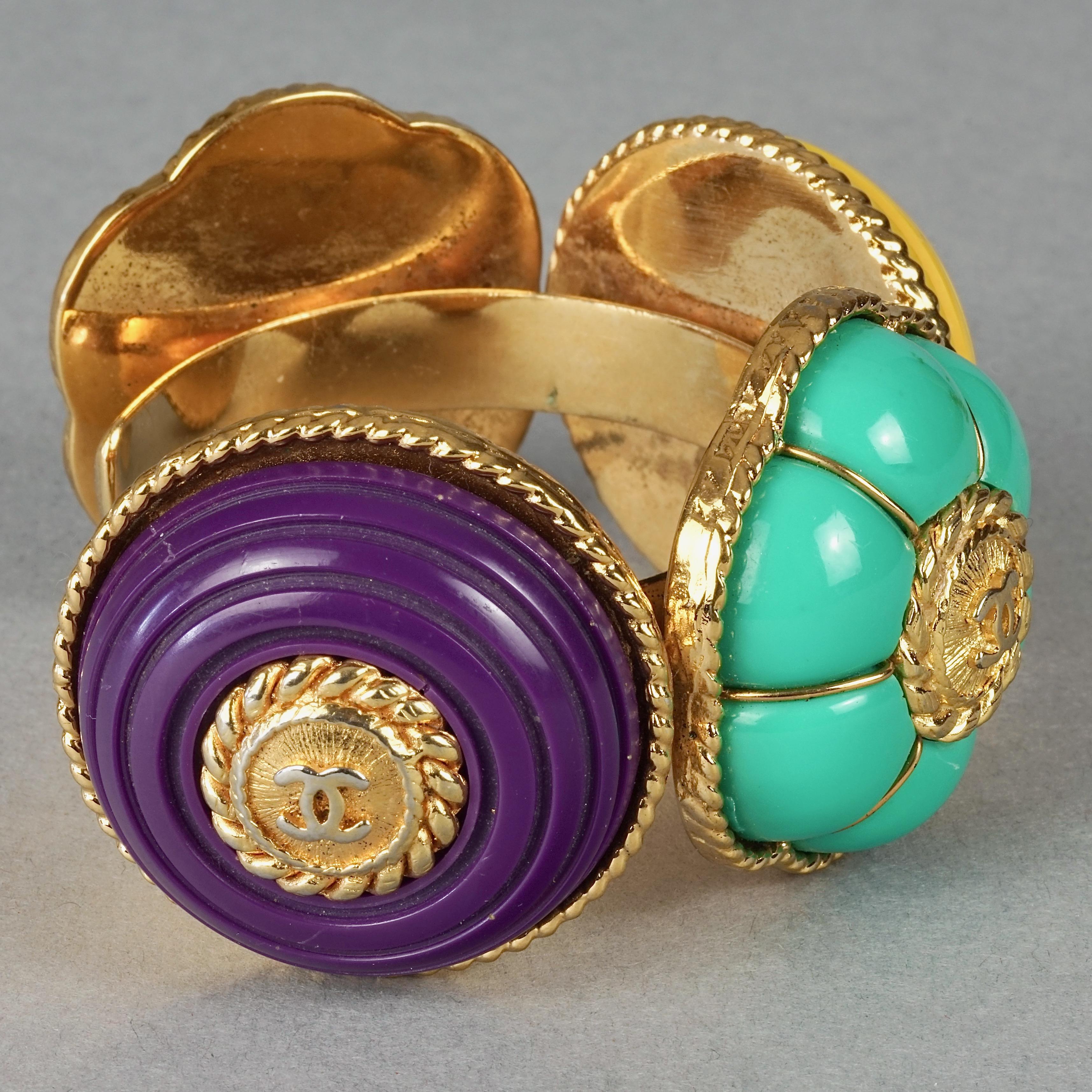 Women's Vintage CHANEL Multicolor Logo Buttons Cuff Bracelet