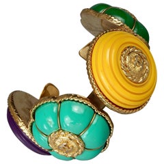 Vintage CHANEL Multicolor Logo Buttons Cuff Bracelet