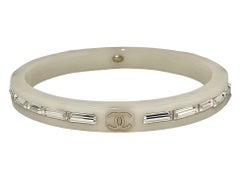 Vintage Chanel Narrow White Resin Bangle with Baguette Crystals