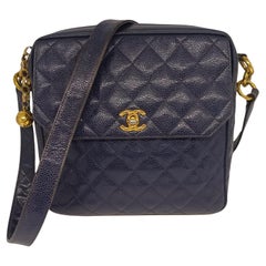 Sac à main vintage Chanel caviar bleu marine