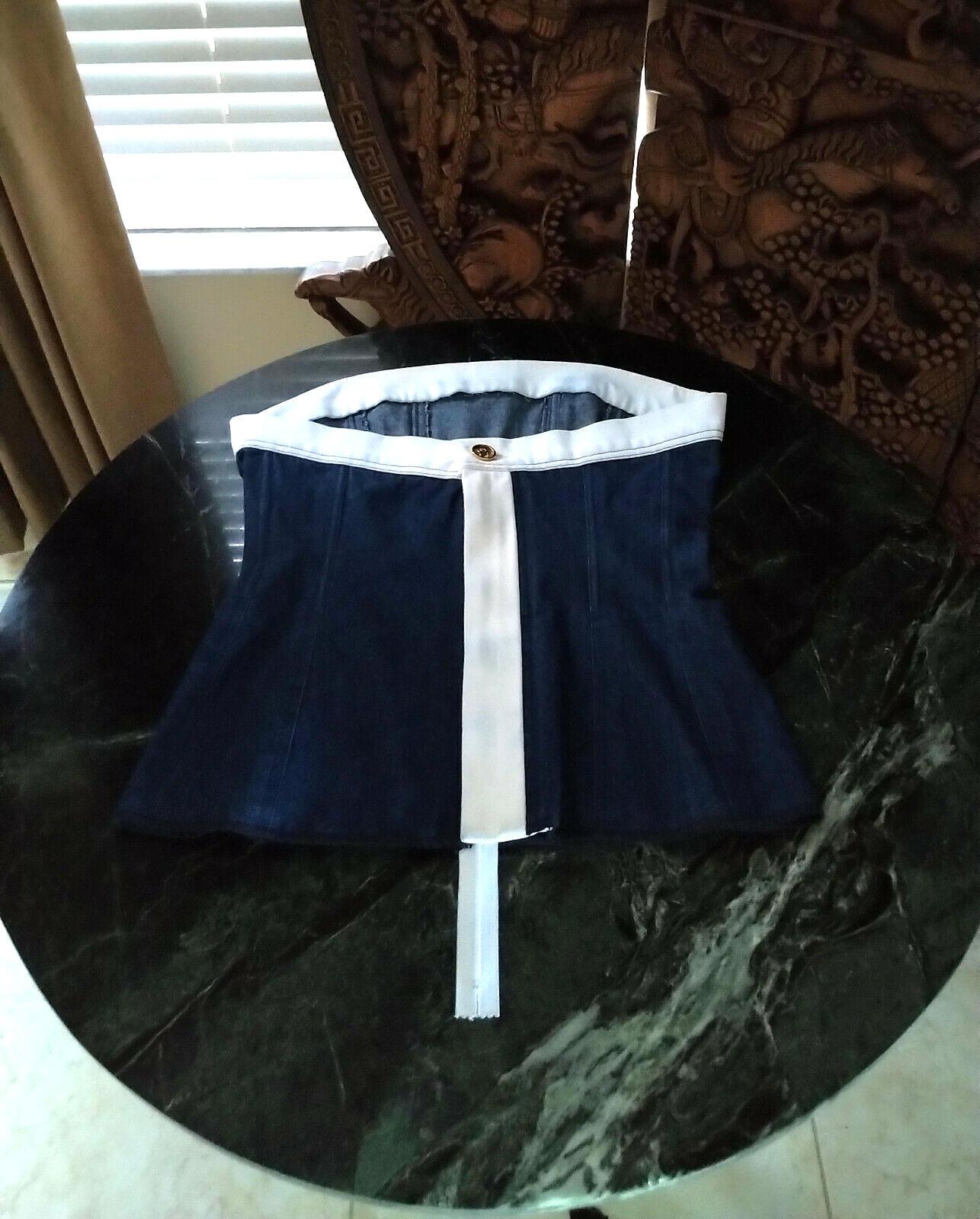 Black Vintage Chanel Navy Blue & White Denim Strapless Corset Bustier Top FR 34/ US 2  For Sale