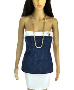 Vintage Chanel Navy Blue & White Denim Strapless Corset Bustier Top FR 34/ US 2
