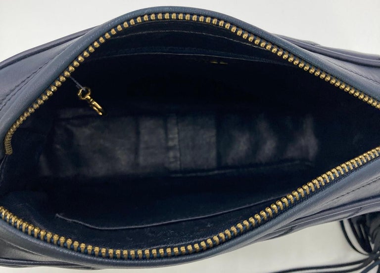 Vintage Chanel Navy Chevron Quilted Tassel Camera Bag