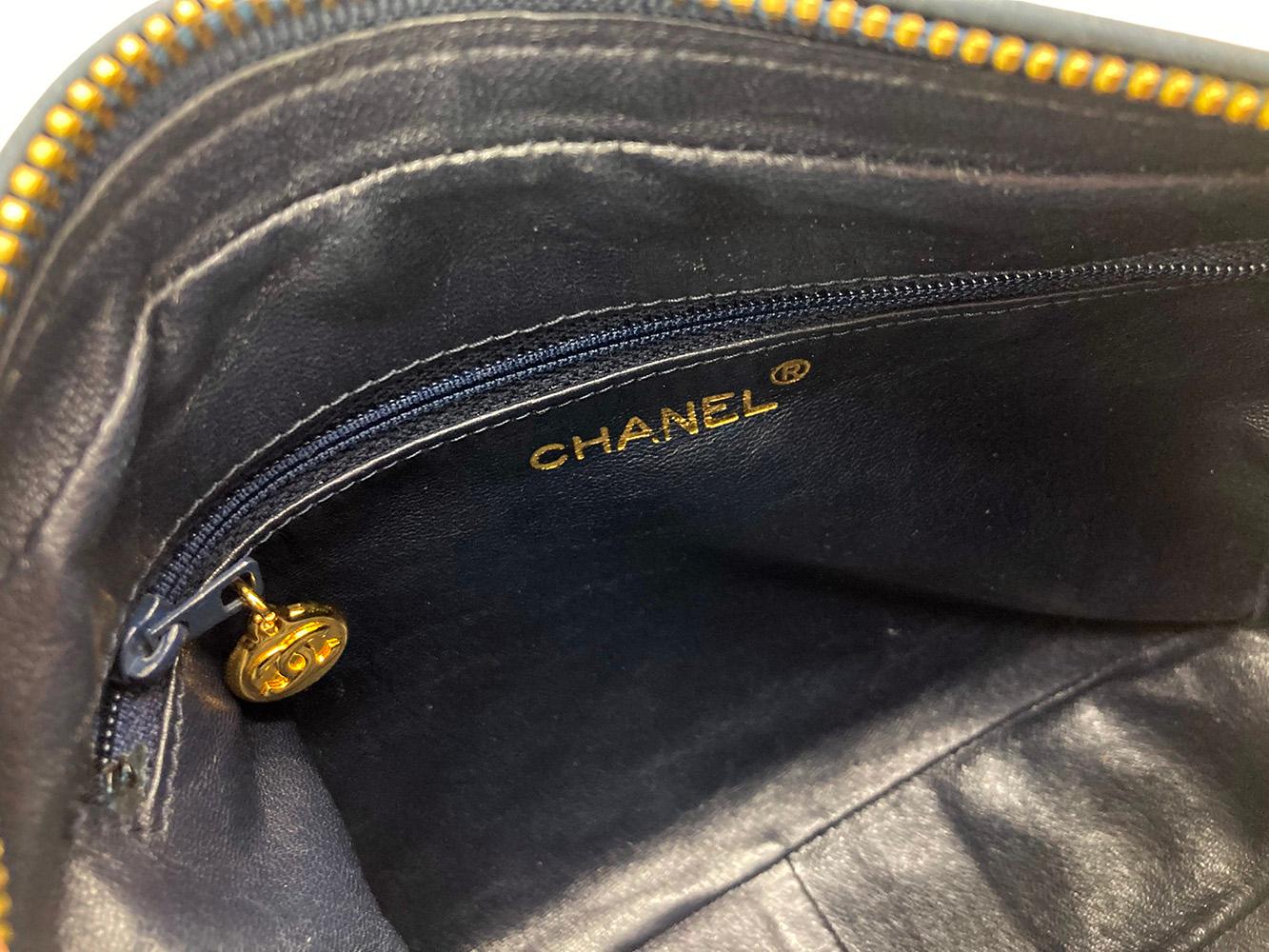 Vintage Chanel Navy Chevron Quilted Tassel Camera Bag 3