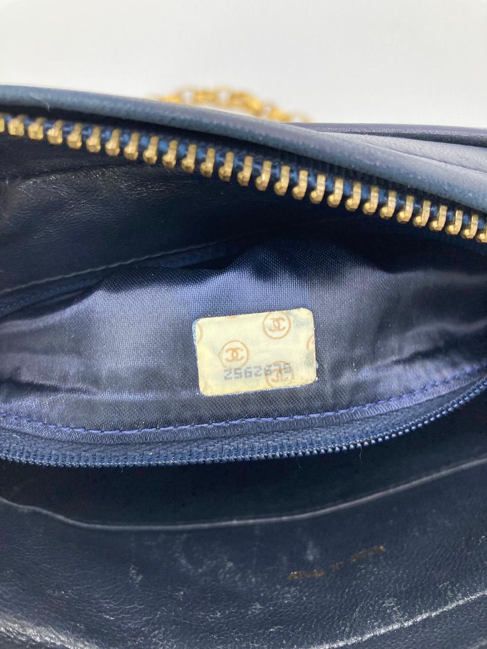 Vintage Chanel Navy Chevron Quilted Tassel Camera Bag 5