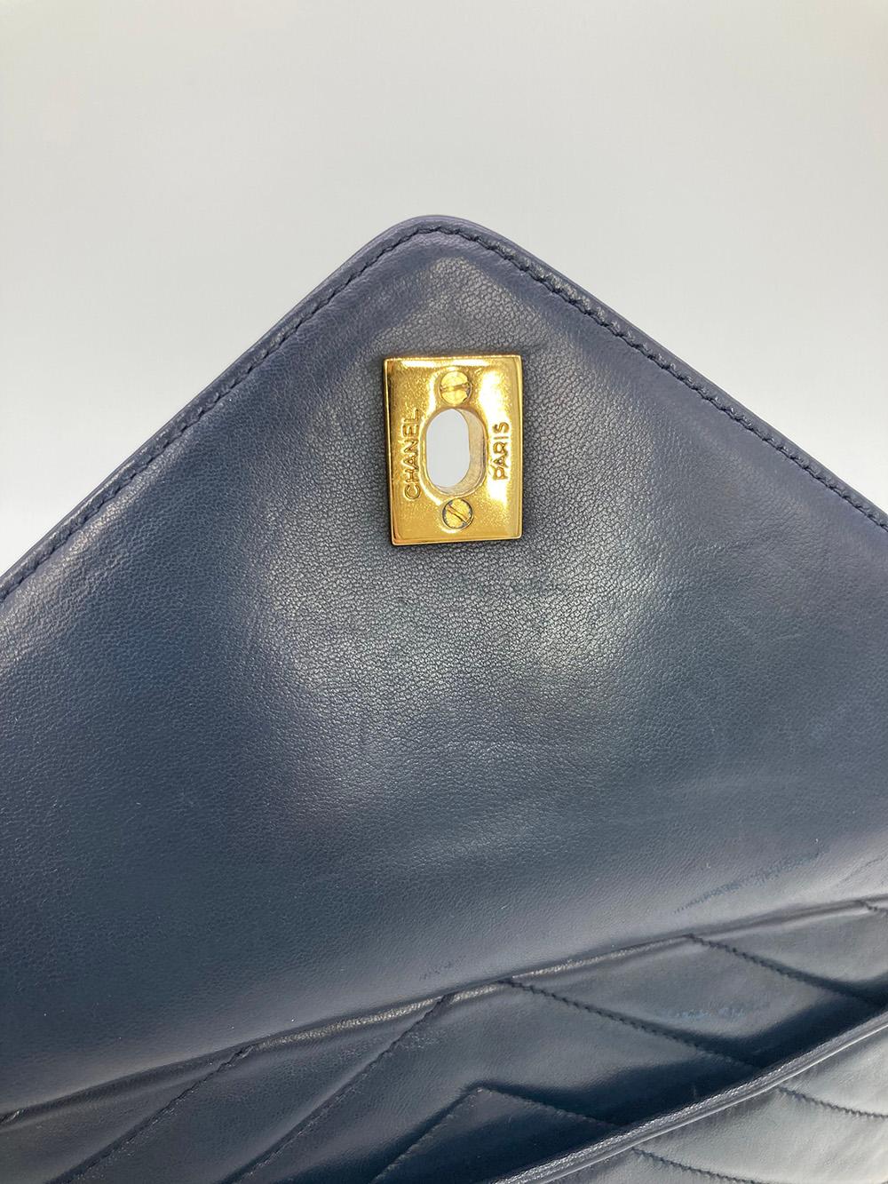 Women's Vintage Chanel Navy Chevron Quilted Tassel Camera Bag