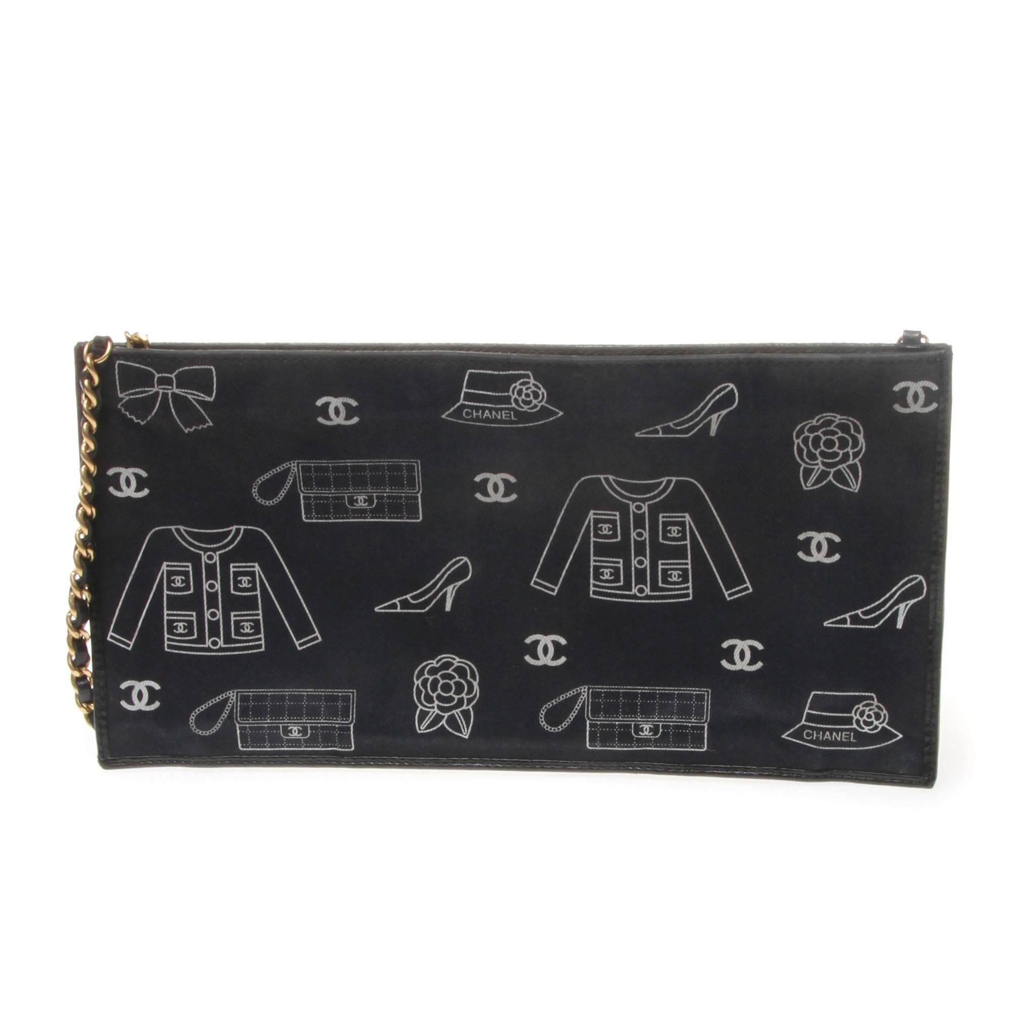 Black Vintage Chanel navy envelope pouch with CC graphic in contrasting white