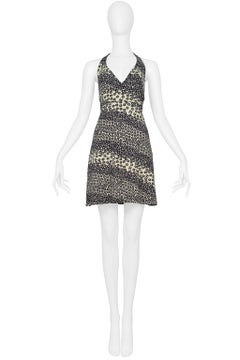 Vintage Chanel Navy Off White Print Halter Dress 1990's