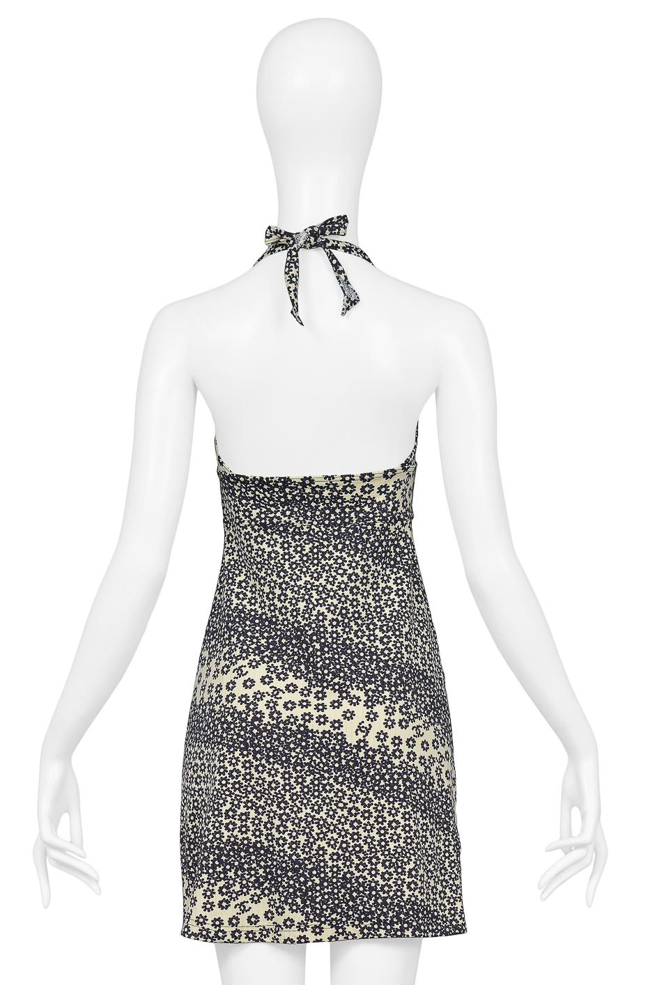 Vintage Chanel Navy Off White Print Halter Dress 1990's  In Excellent Condition In Los Angeles, CA