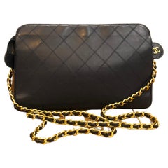 Vintage CHANEL Navy Quilted Lambskin Leather Clutch Bag (Altered)