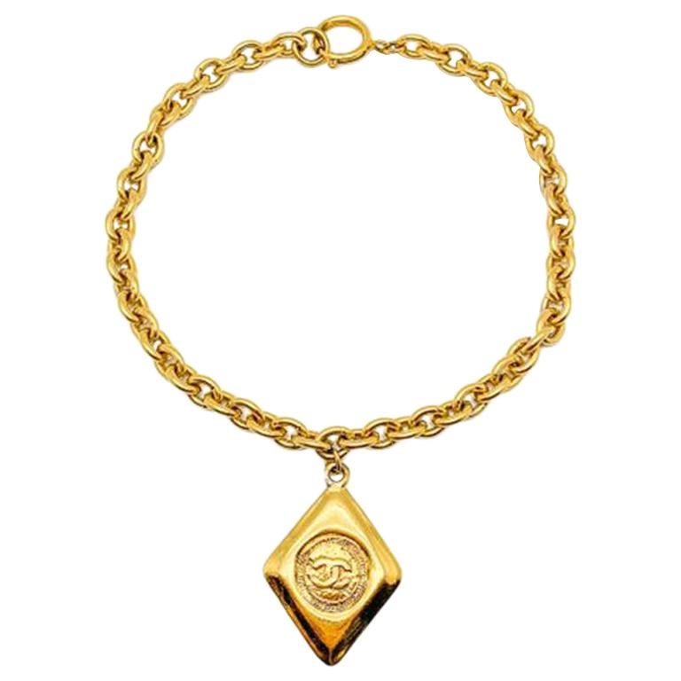 Vintage Chanel Necklace Gold Chain & Lozenge Pendant 1980S