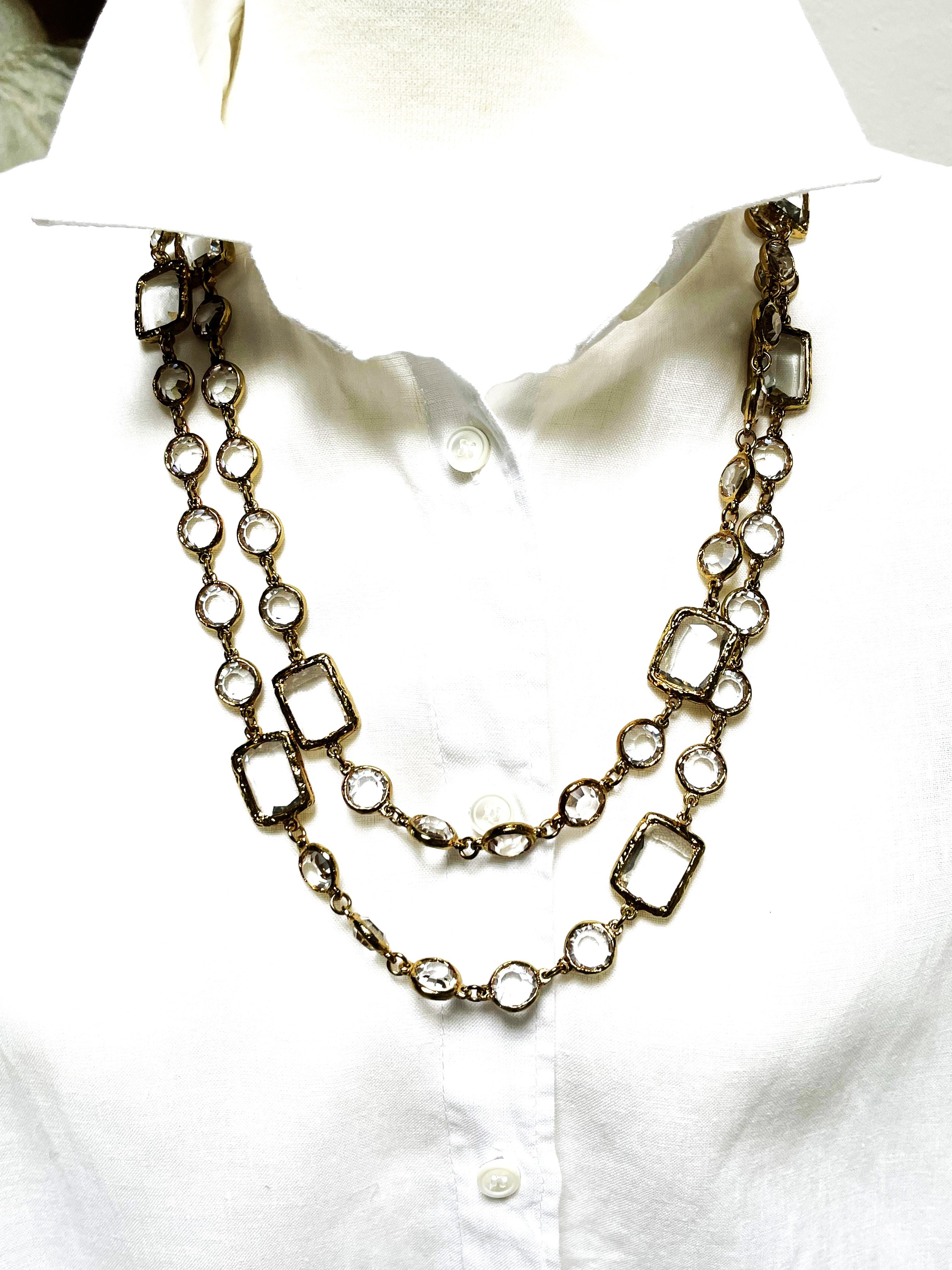 Vintage CHANEL Necklace/Sautoir with 12 clear Chicklets, signed 1981, gold plate 5