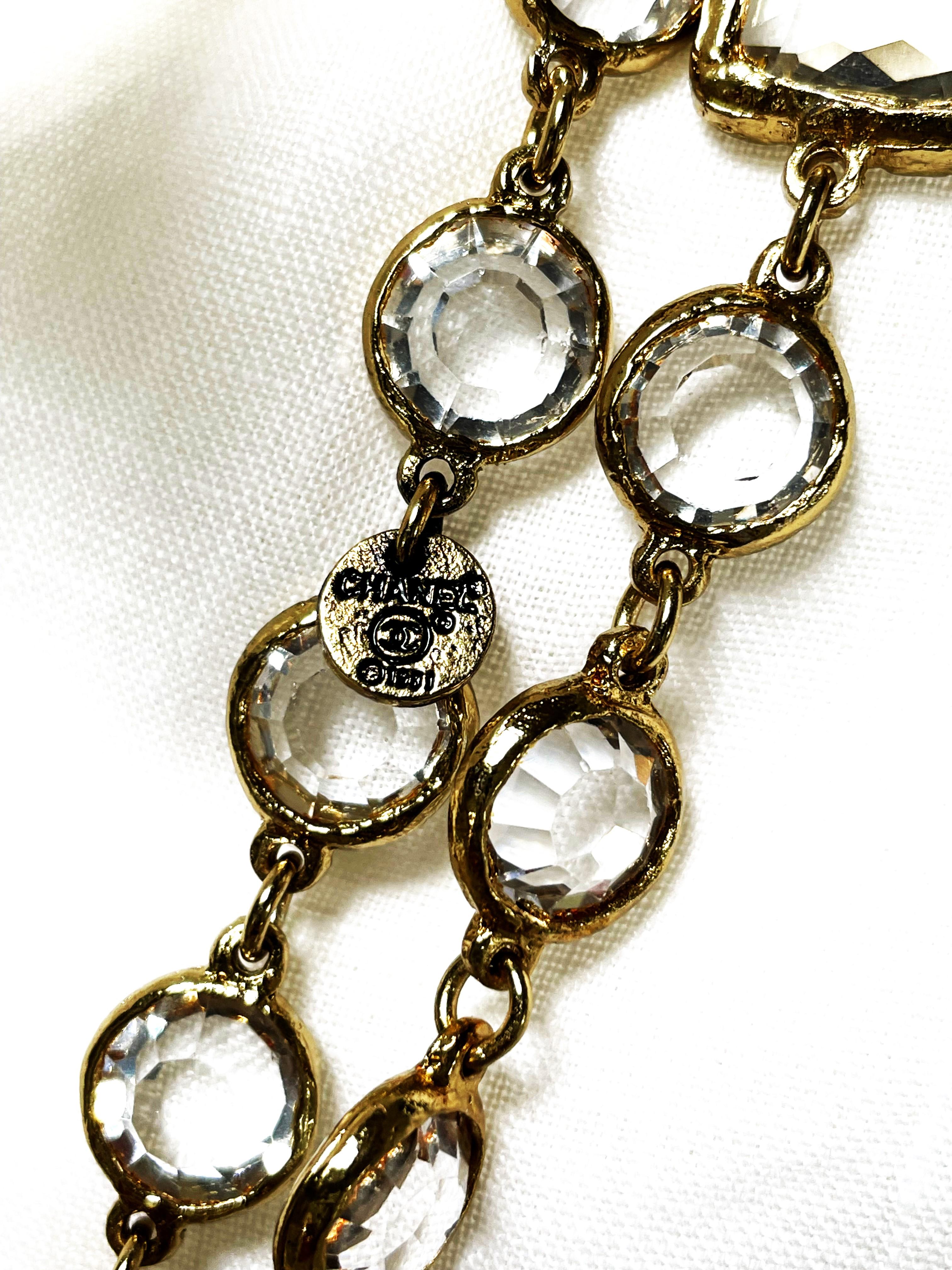 Vintage CHANEL Necklace/Sautoir with 12 clear Chicklets, signed 1981, gold plate 6
