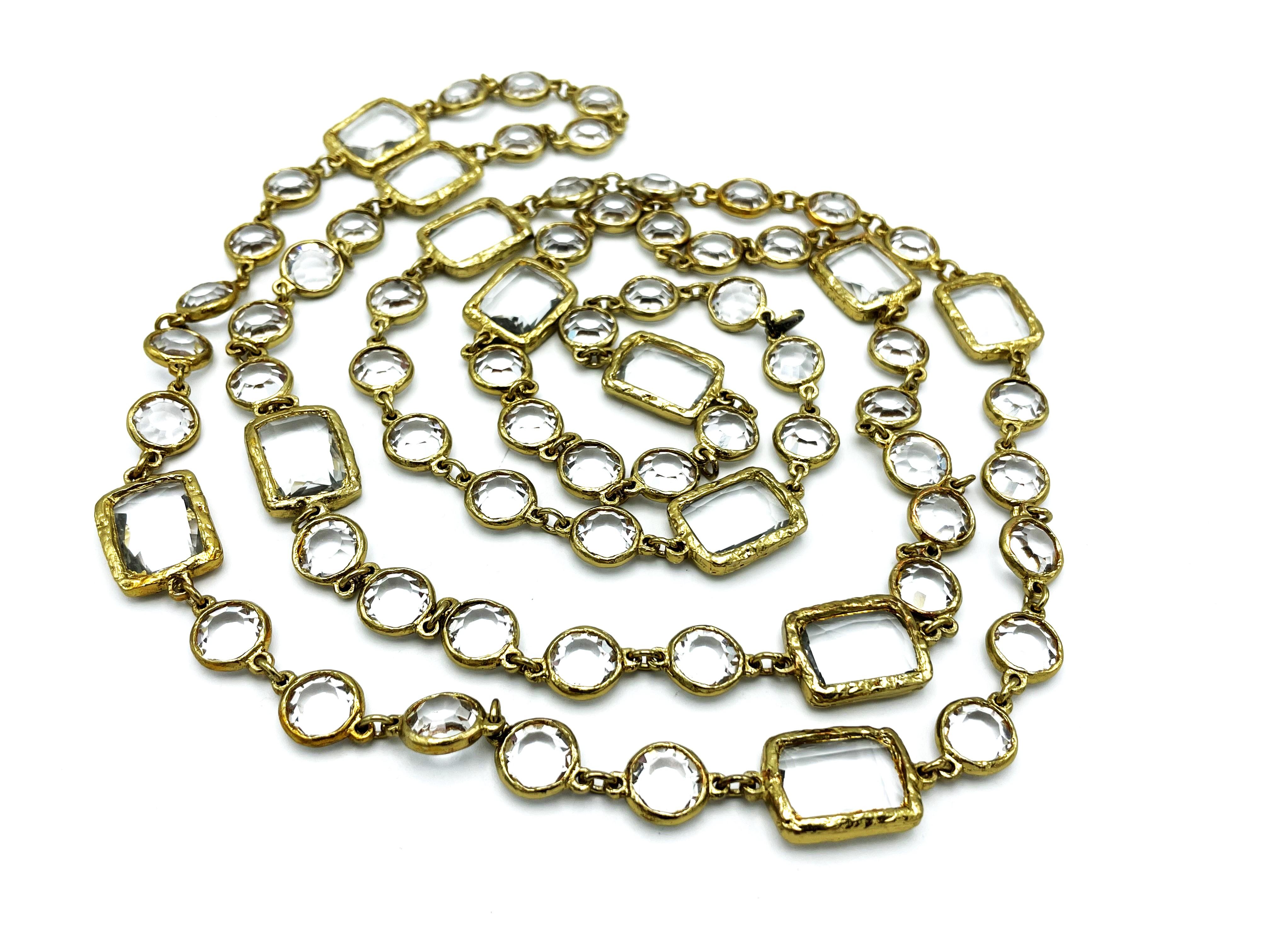 Modern Vintage CHANEL Necklace/Sautoir with 12 clear Chicklets, signed 1981, gold plate