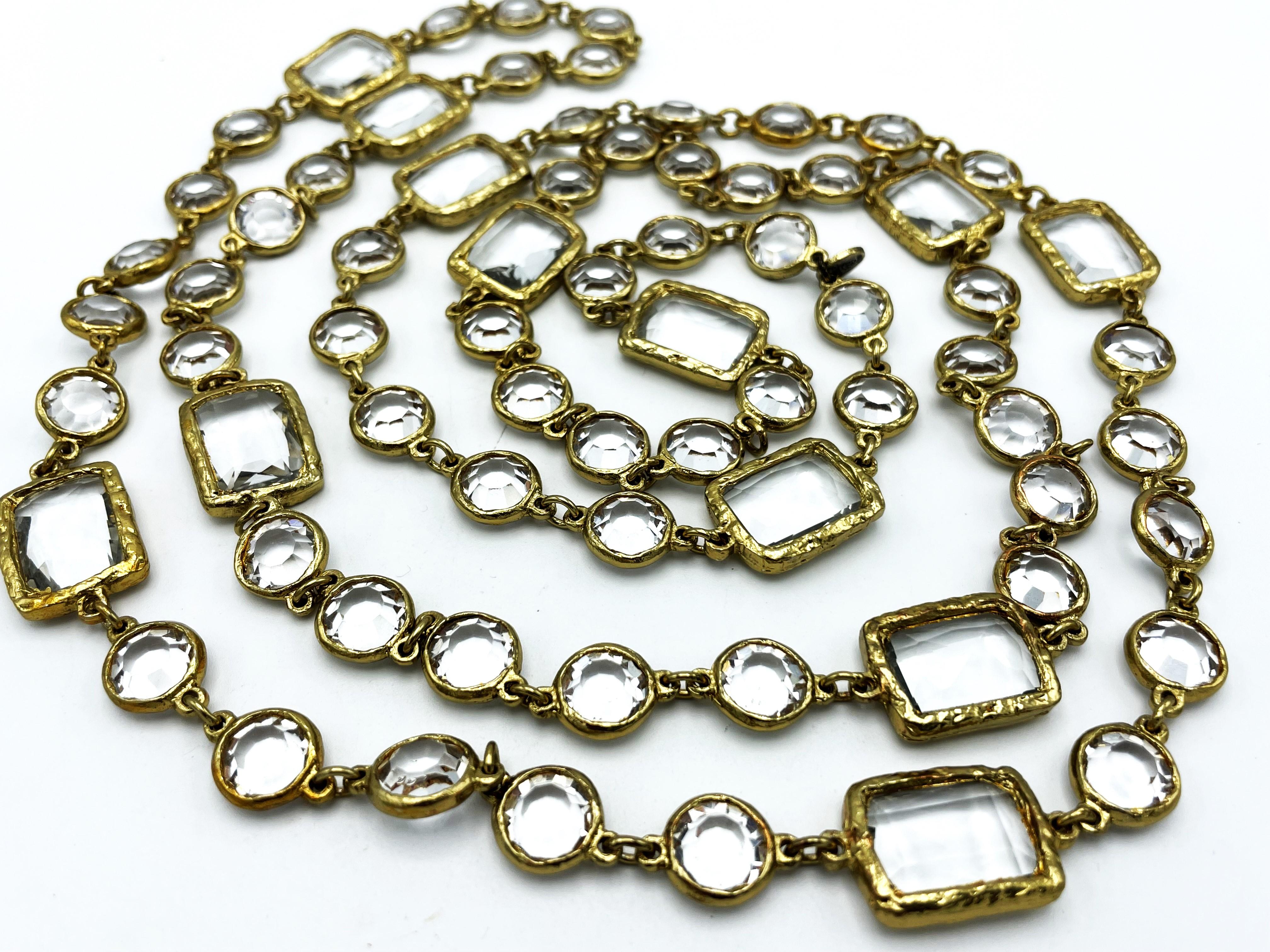 Vintage CHANEL Necklace/Sautoir with 12 clear Chicklets, signed 1981, gold plate 7