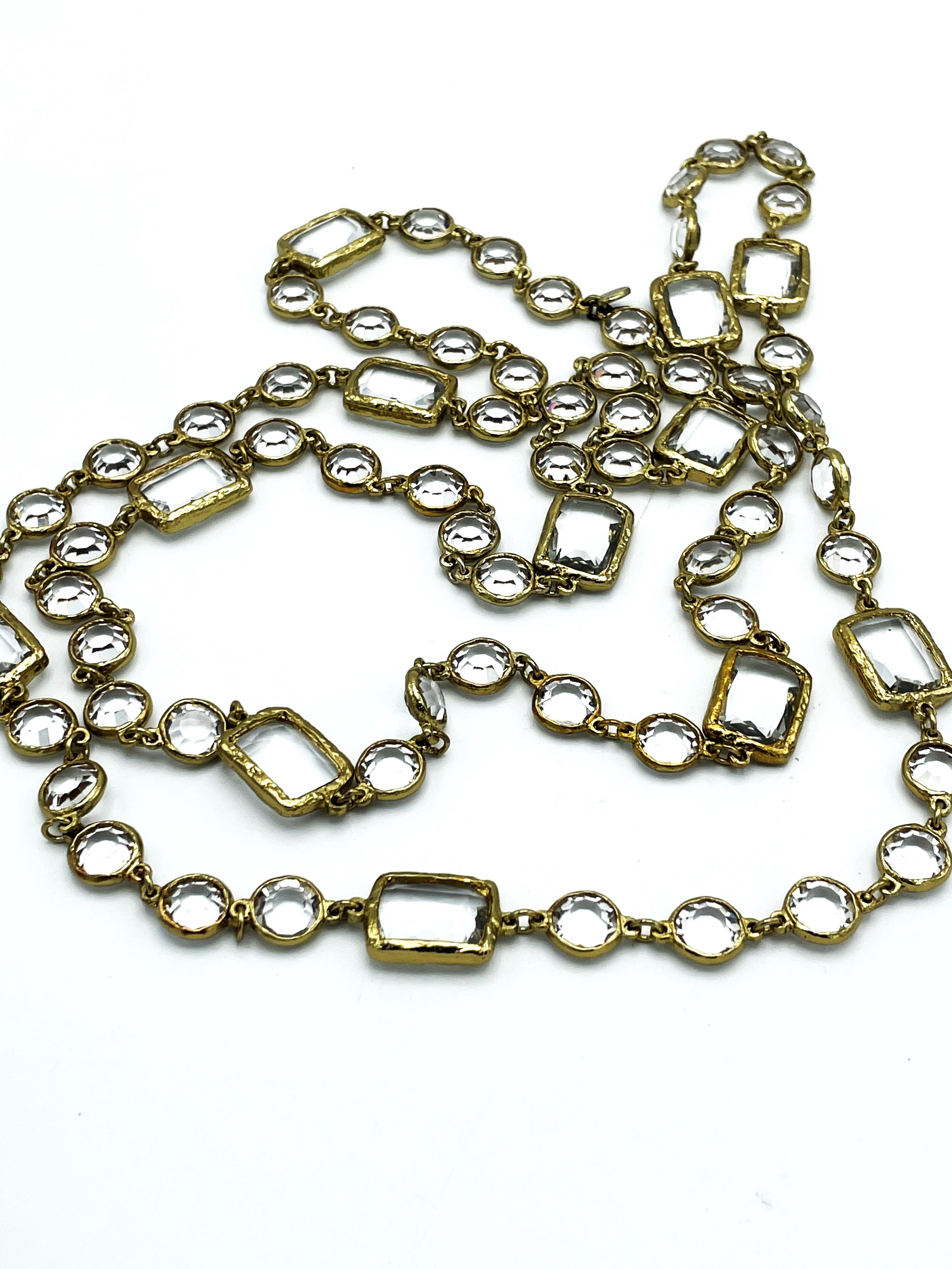 Vintage CHANEL Necklace/Sautoir with 12 clear Chicklets, signed 1981, gold plate 1