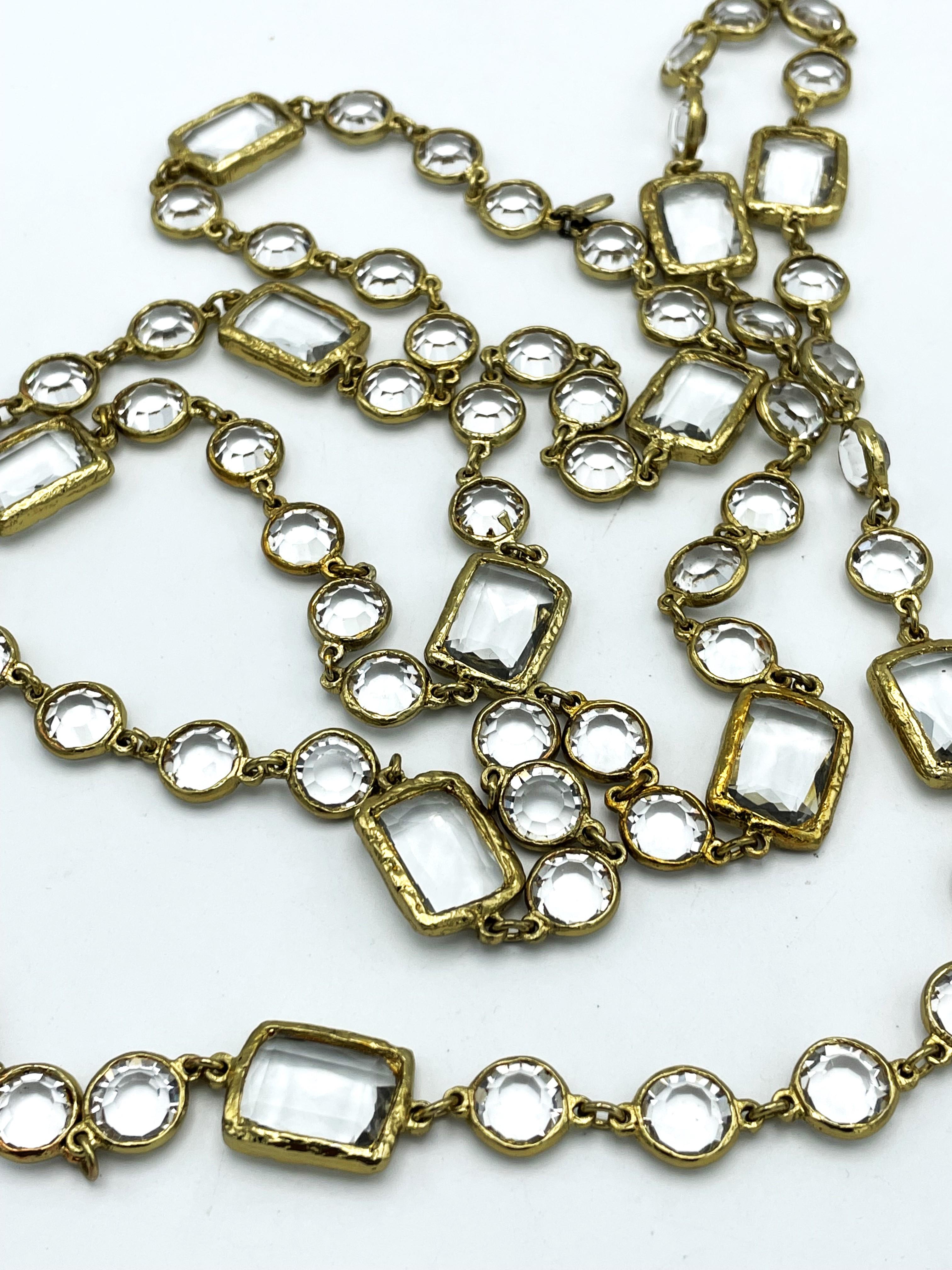 Vintage CHANEL Necklace/Sautoir with 12 clear Chicklets, signed 1981, gold plate 2