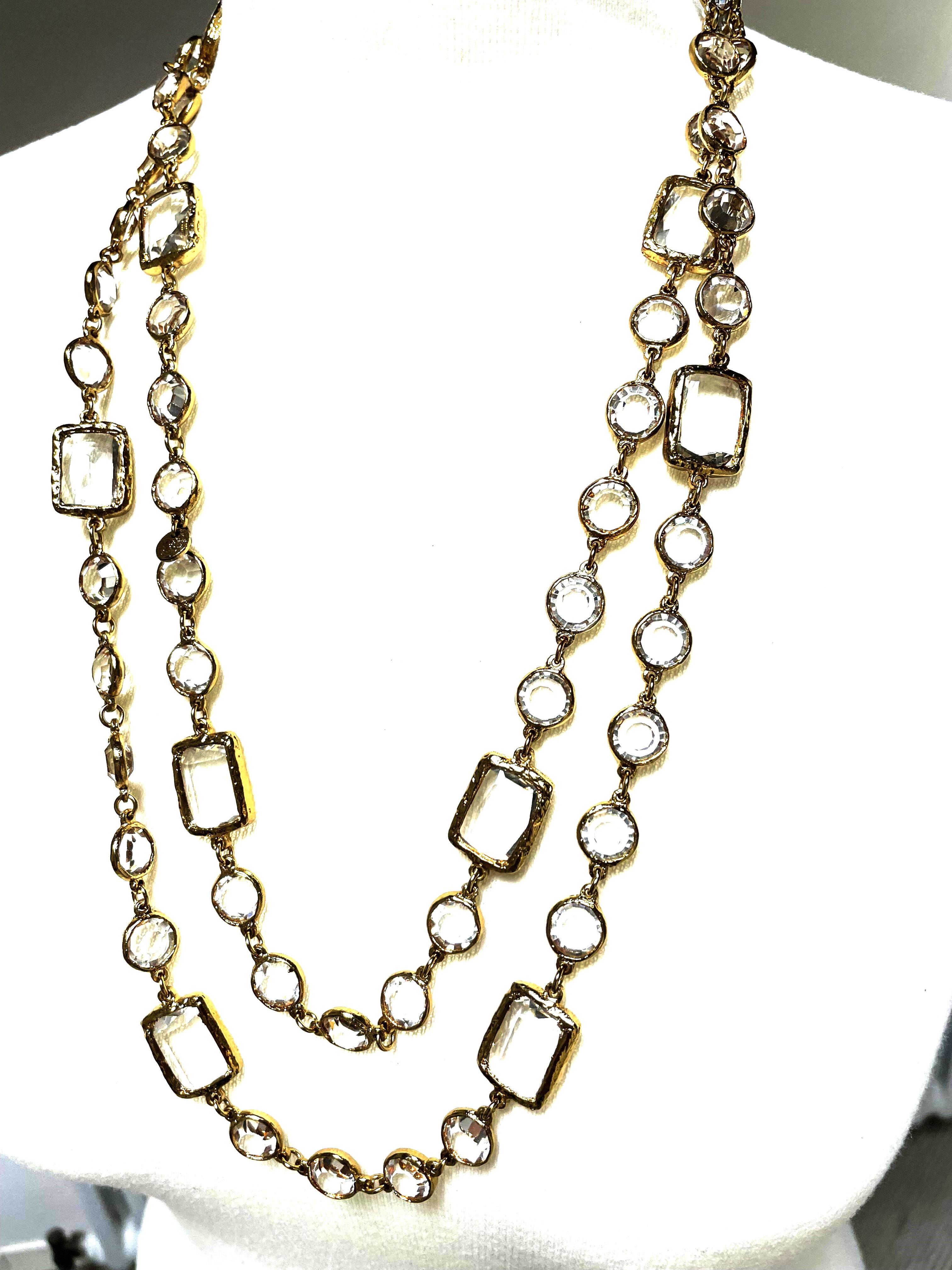 Vintage CHANEL Necklace/Sautoir with 12 clear Chicklets, signed 1981, gold plate 3