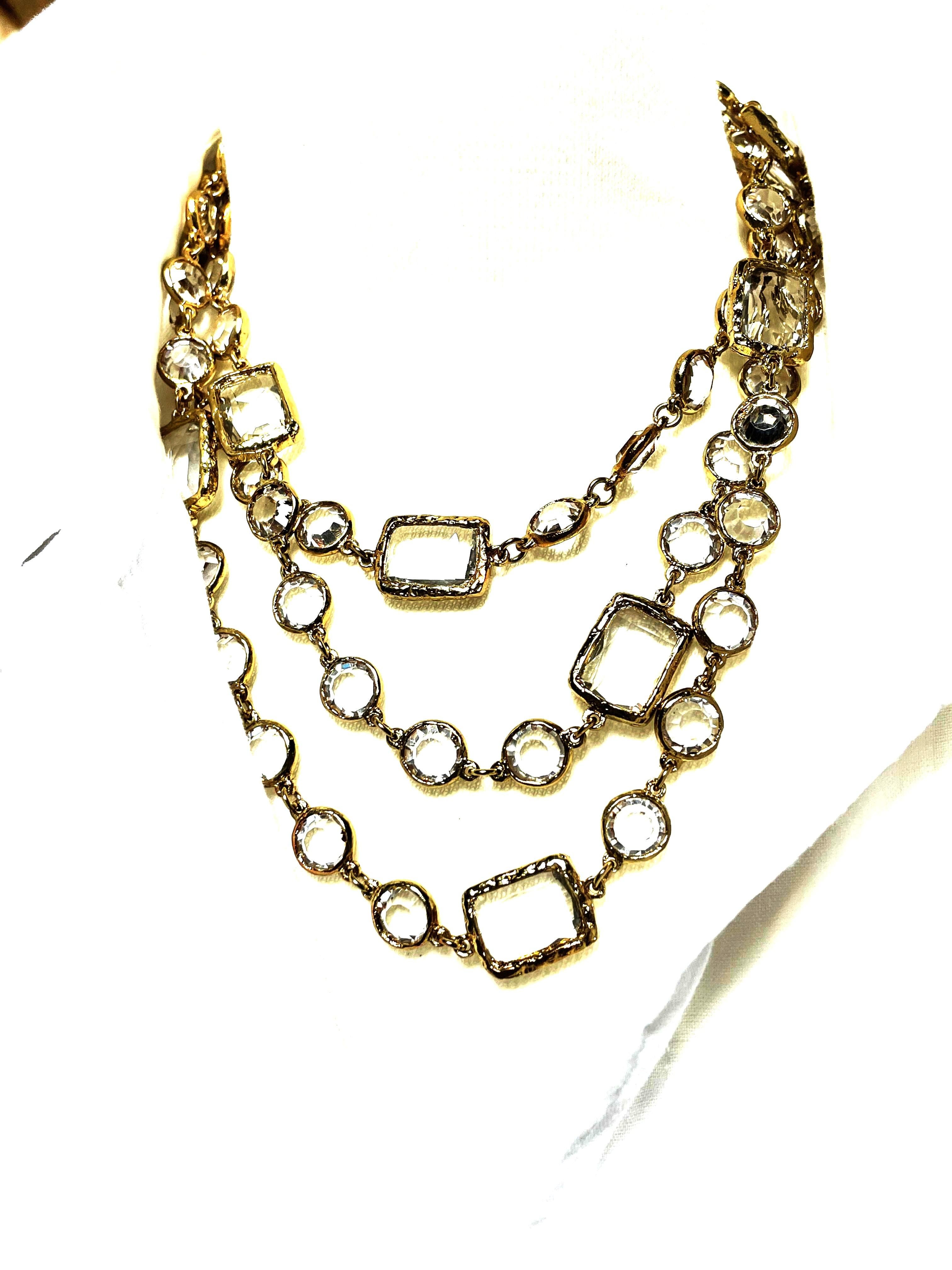 Vintage CHANEL Necklace/Sautoir with 12 clear Chicklets, signed 1981, gold plate 4