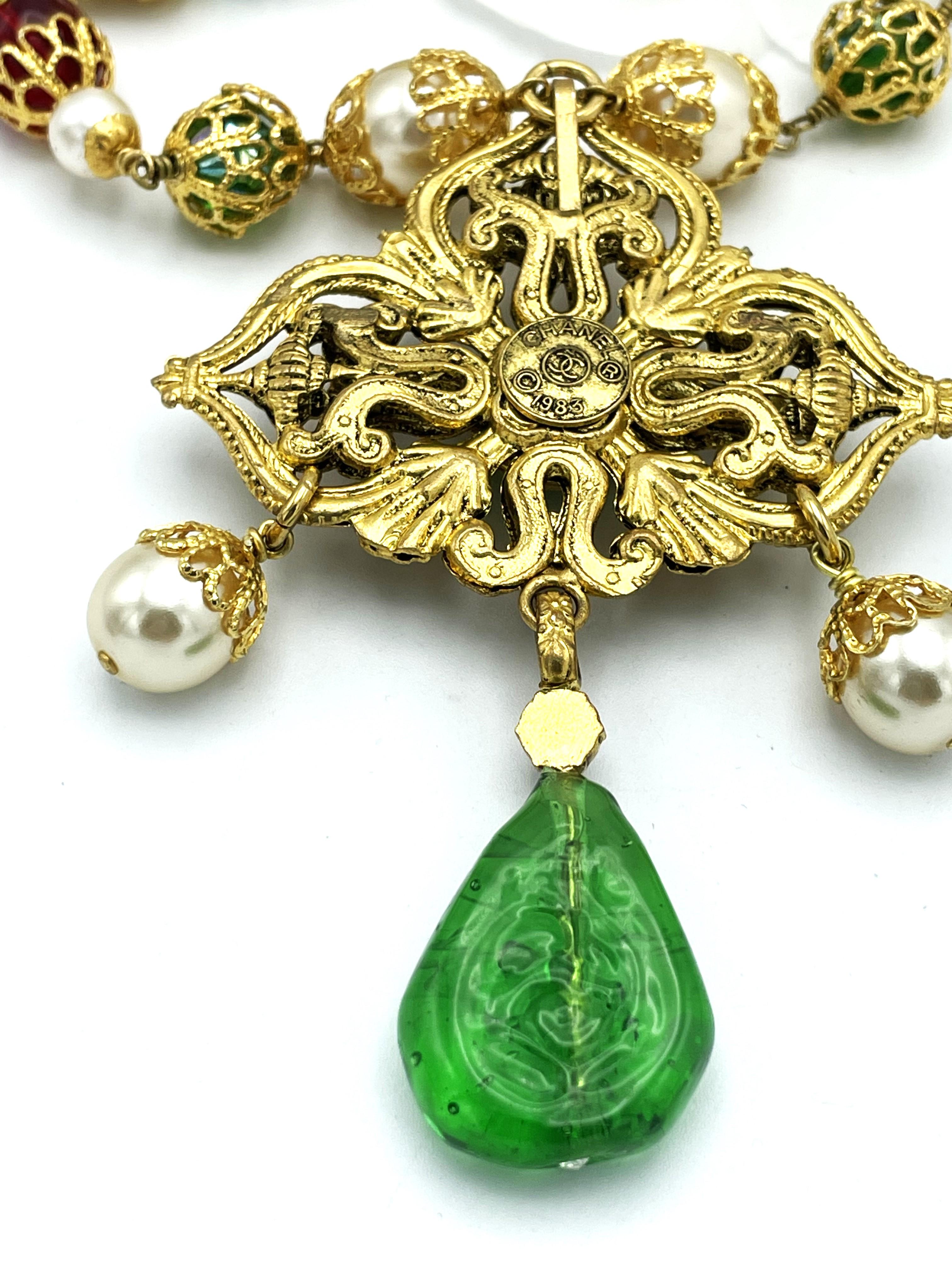 Vintage Chanel necklace with pendant from Goossens and house of Gripoix, signed  For Sale 6