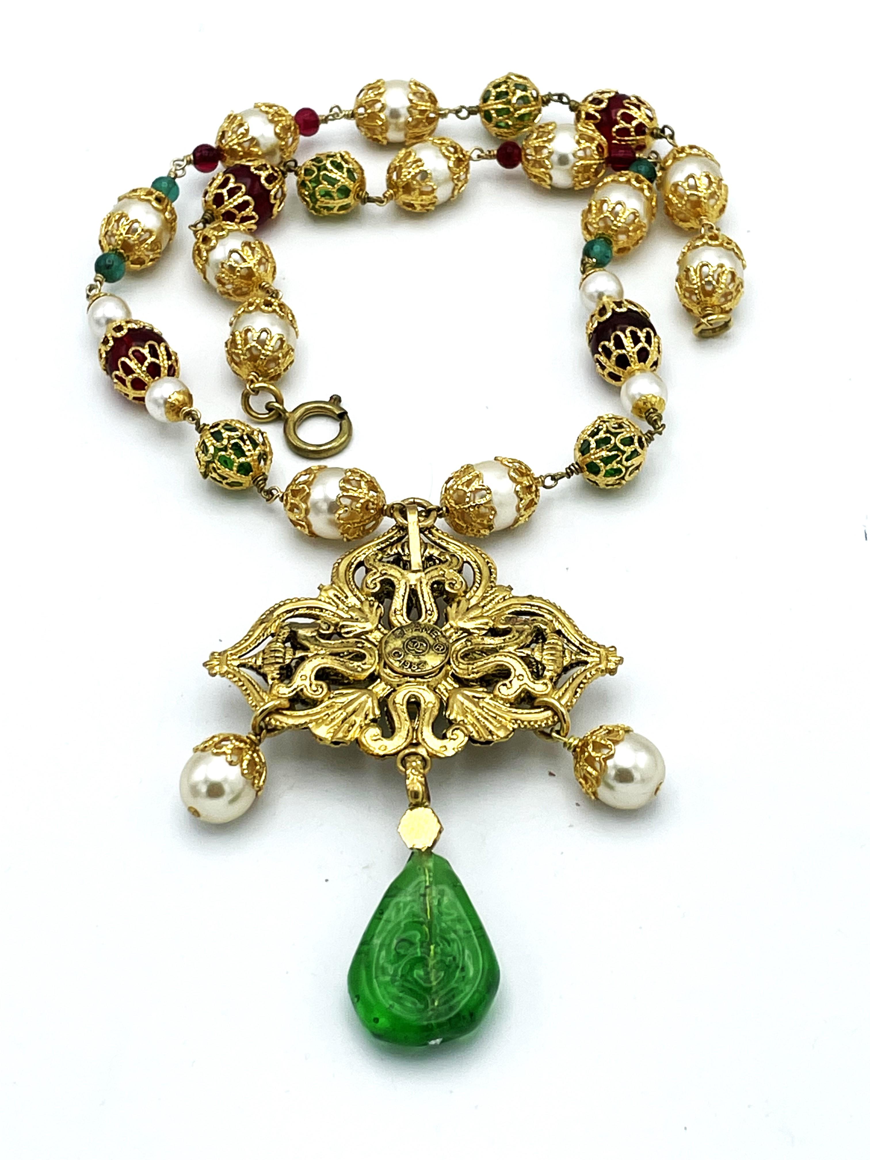 Vintage Chanel necklace with pendant from Goossens and house of Gripoix, signed  For Sale 7