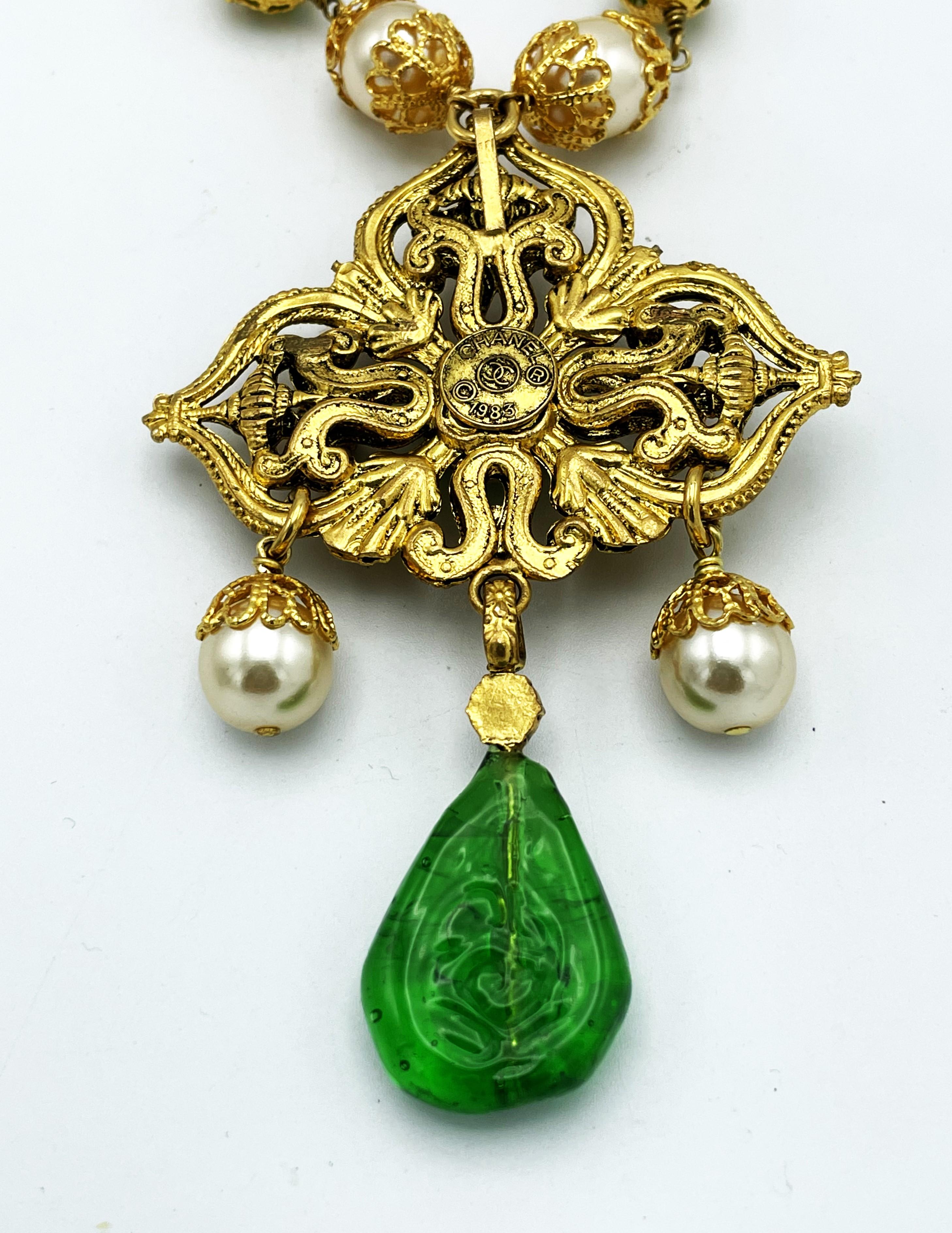 Vintage Chanel necklace with pendant from Goossens and house of Gripoix, signed  For Sale 1