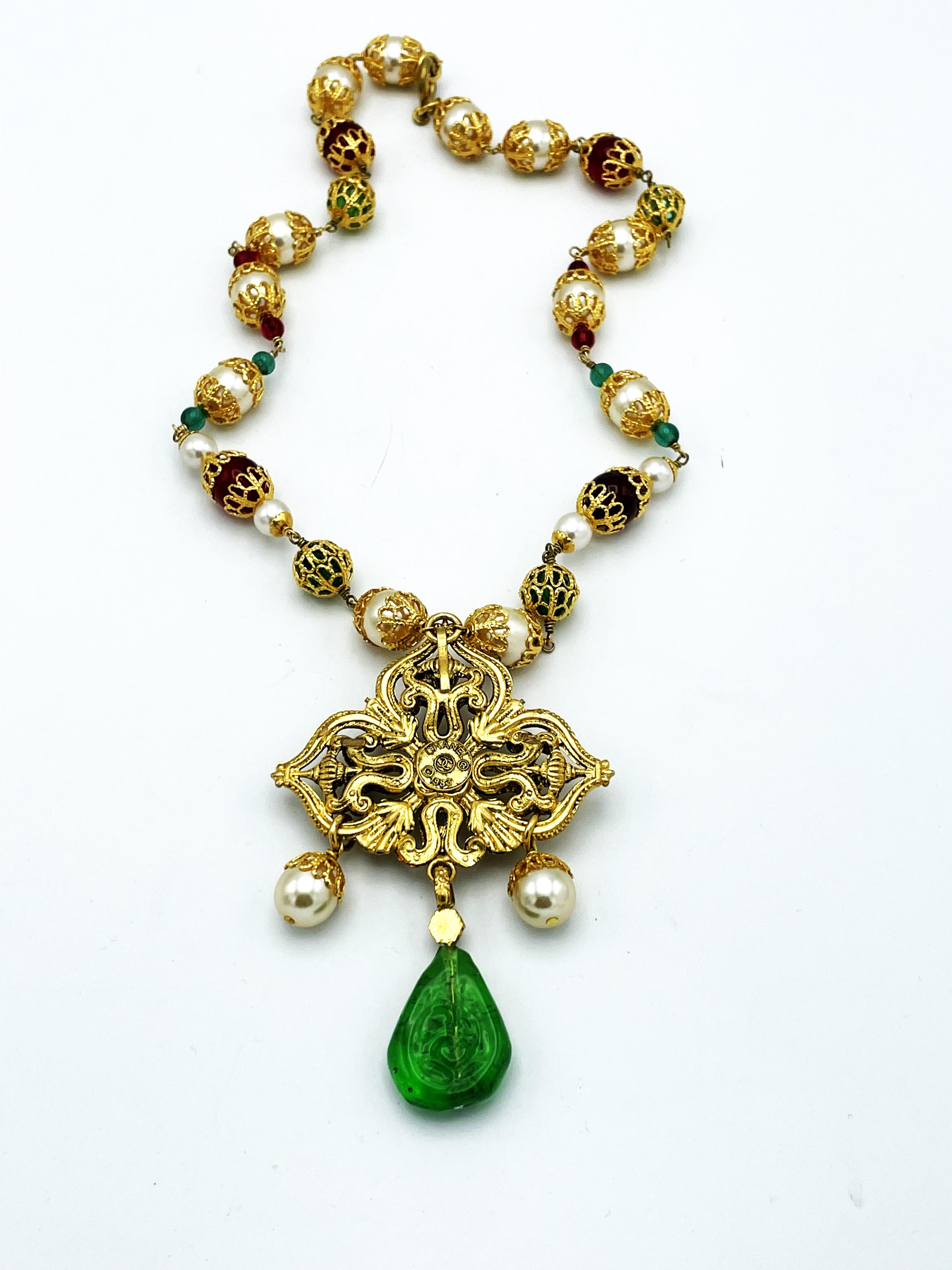 Vintage Chanel necklace with pendant from Goossens and house of Gripoix, signed  For Sale 2