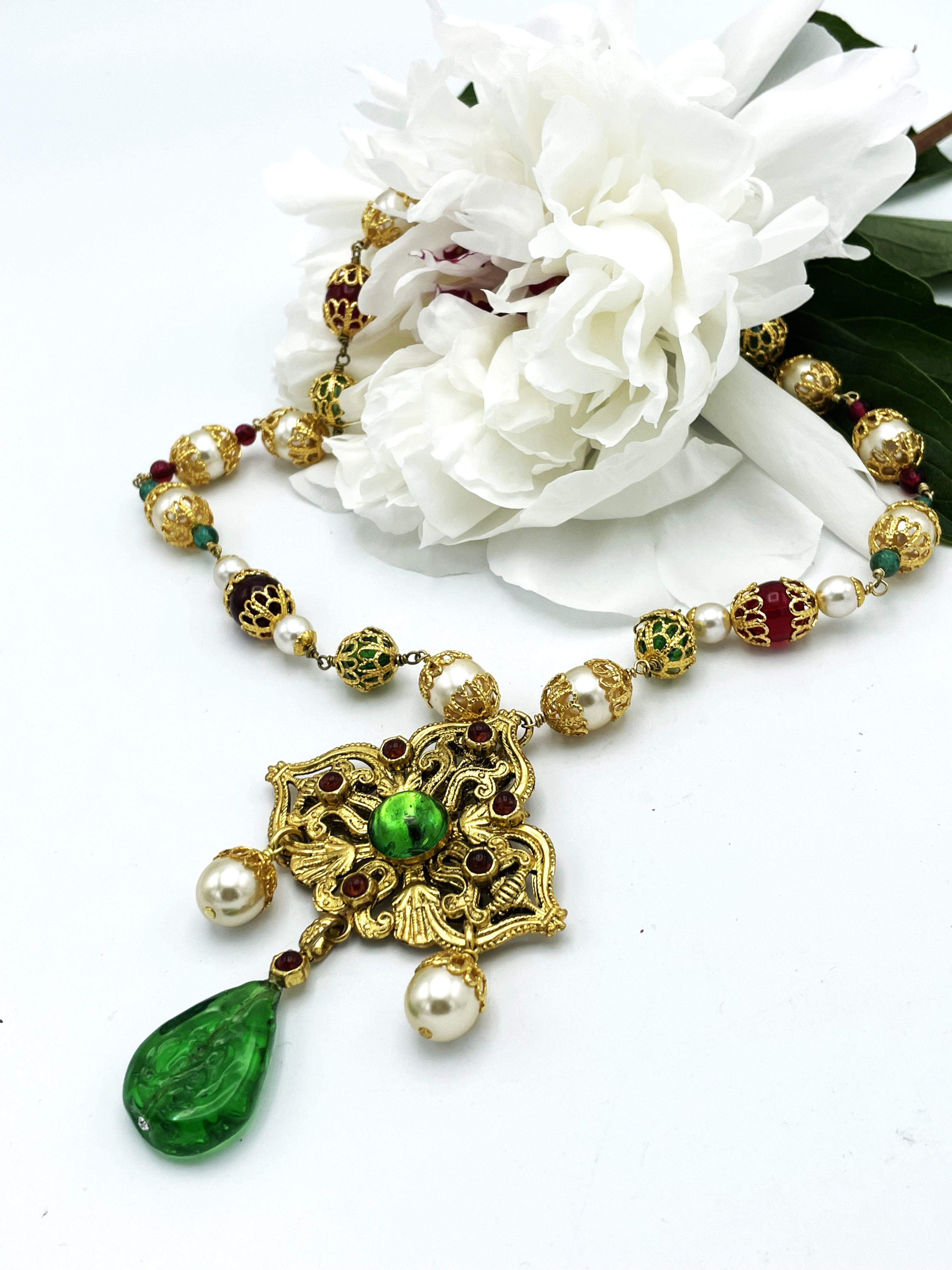 Women's Vintage Chanel necklace with pendant from Goossens and house of Gripoix, signed  For Sale