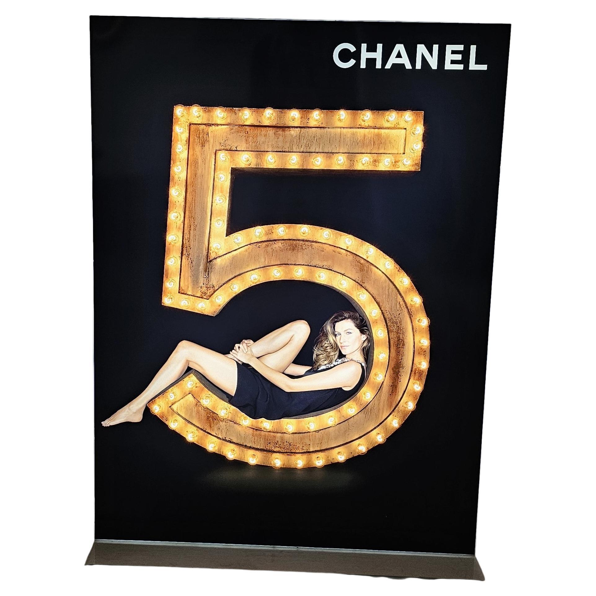 Vintage Chanel No. 5 Lighted Ad Display – Gisele Bündchen 2014 Black Gold – Lamp