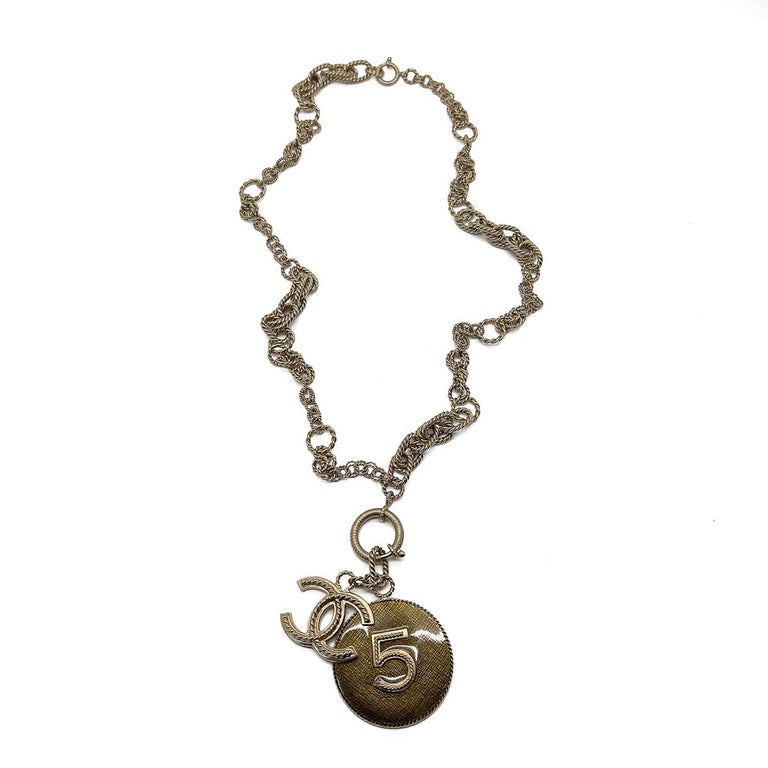 Vintage Chanel No. 5 Rope Chain Charm Necklace 2013 For Sale at 1stDibs