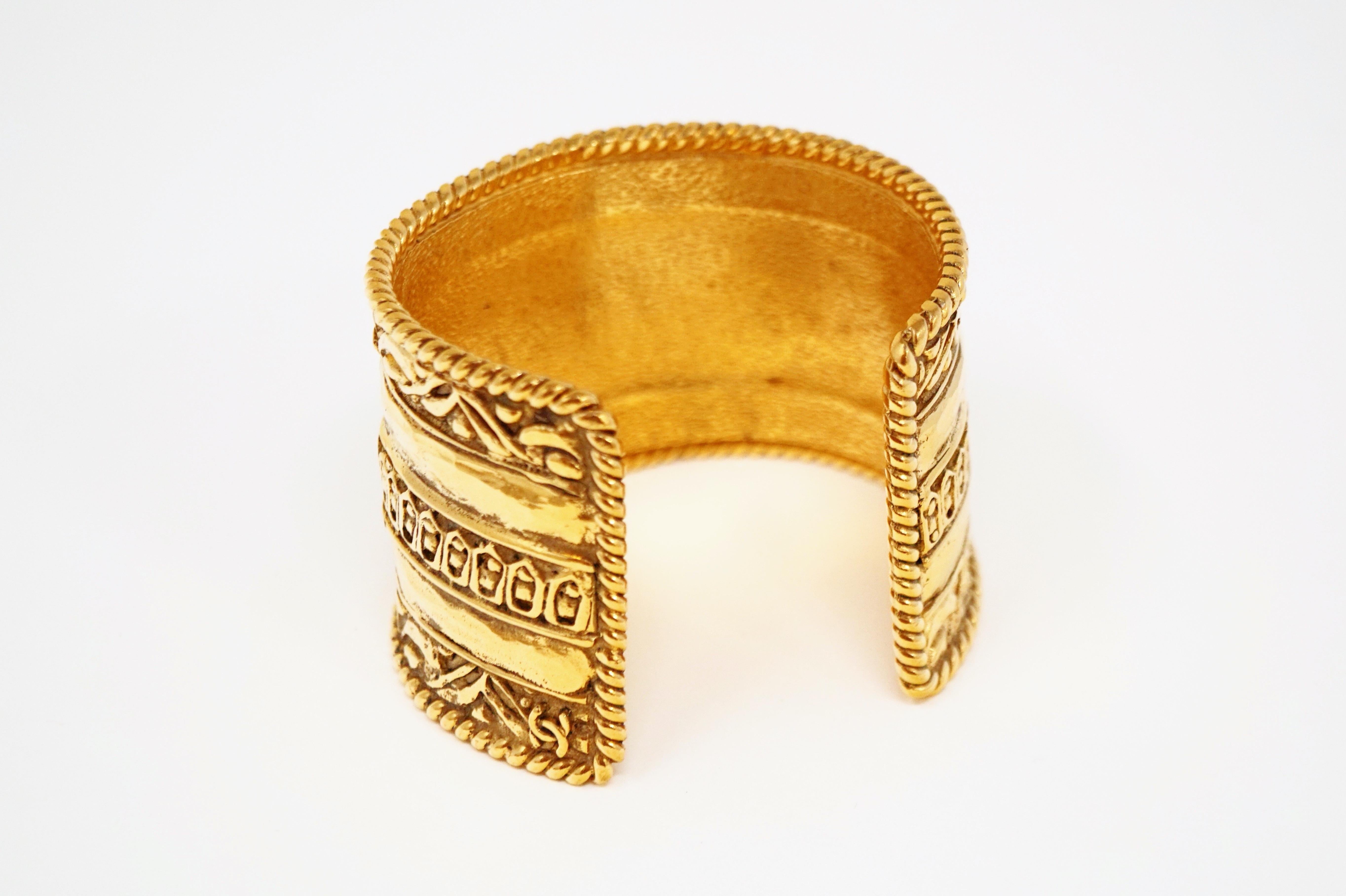 Vintage Chanel Ornate Etruscan Gilded Cuff Bracelet, Signed 4
