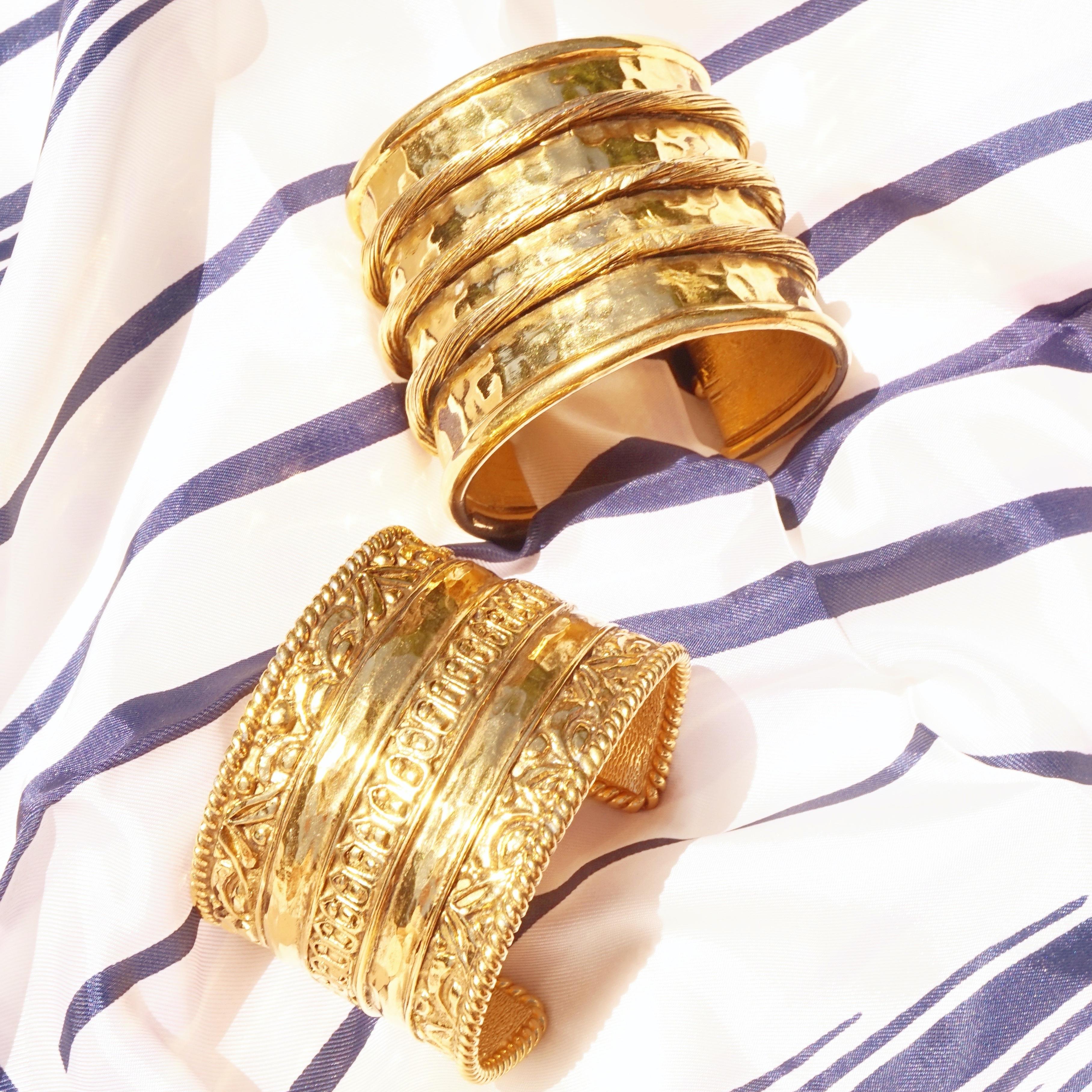 Vintage Chanel Ornate Etruscan Gilded Cuff Bracelet, Signed 11