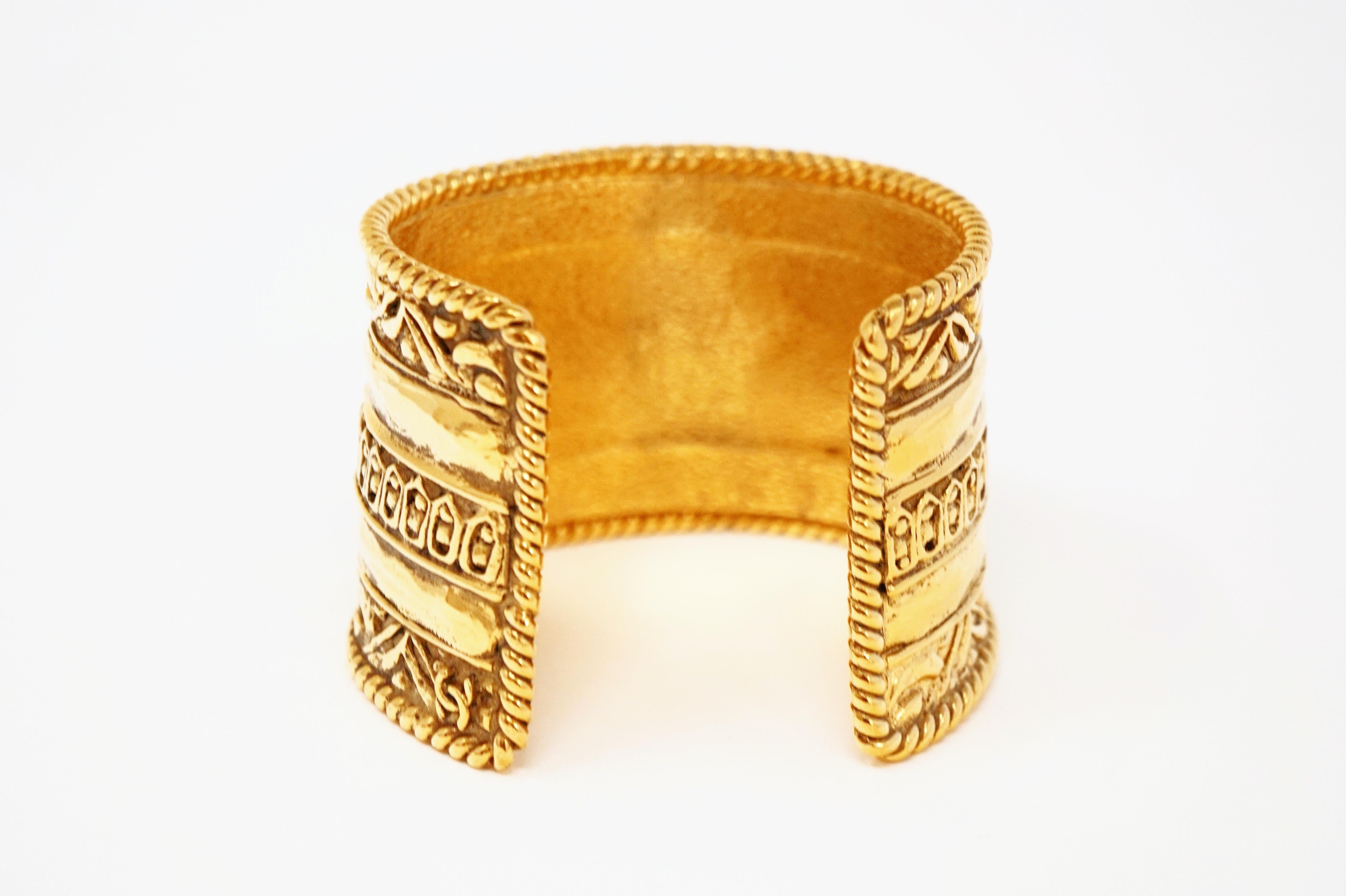Vintage Chanel Ornate Etruscan Gilded Cuff Bracelet, Signed 2